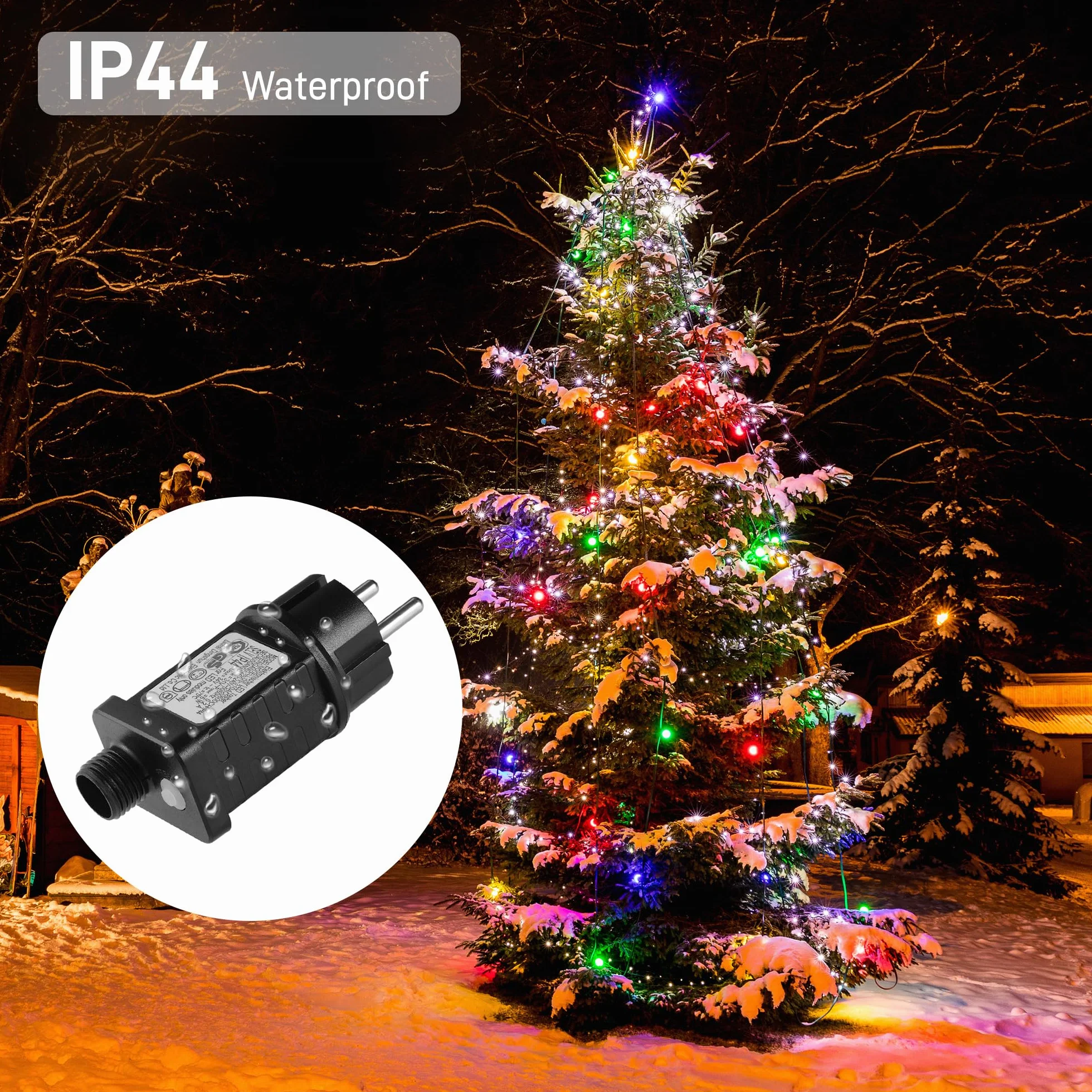 JIZZU Łańcuch świetlny na Boże Narodzenie, zasilacz sieciowy, transformator 31 V, 6 W, transformator niskiego napięcia LED z 9 trybami, funkcja timera, wyłączanie, wodoszczelność IP44, do łańcuchów