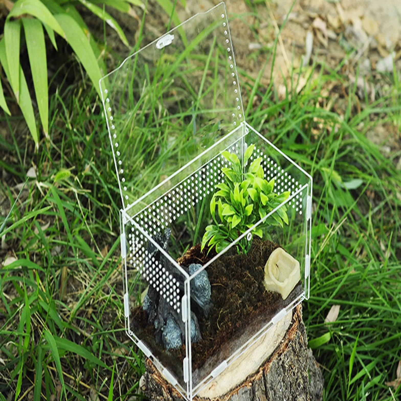 Mini Terrarium - Akrylowe Przezroczyste Pudełko Transportowe na Ślimaki, Pająki, Gekony, Chomiki, Węże, Żółwie - Przenośne dla Gadów, Karmienie Owadów