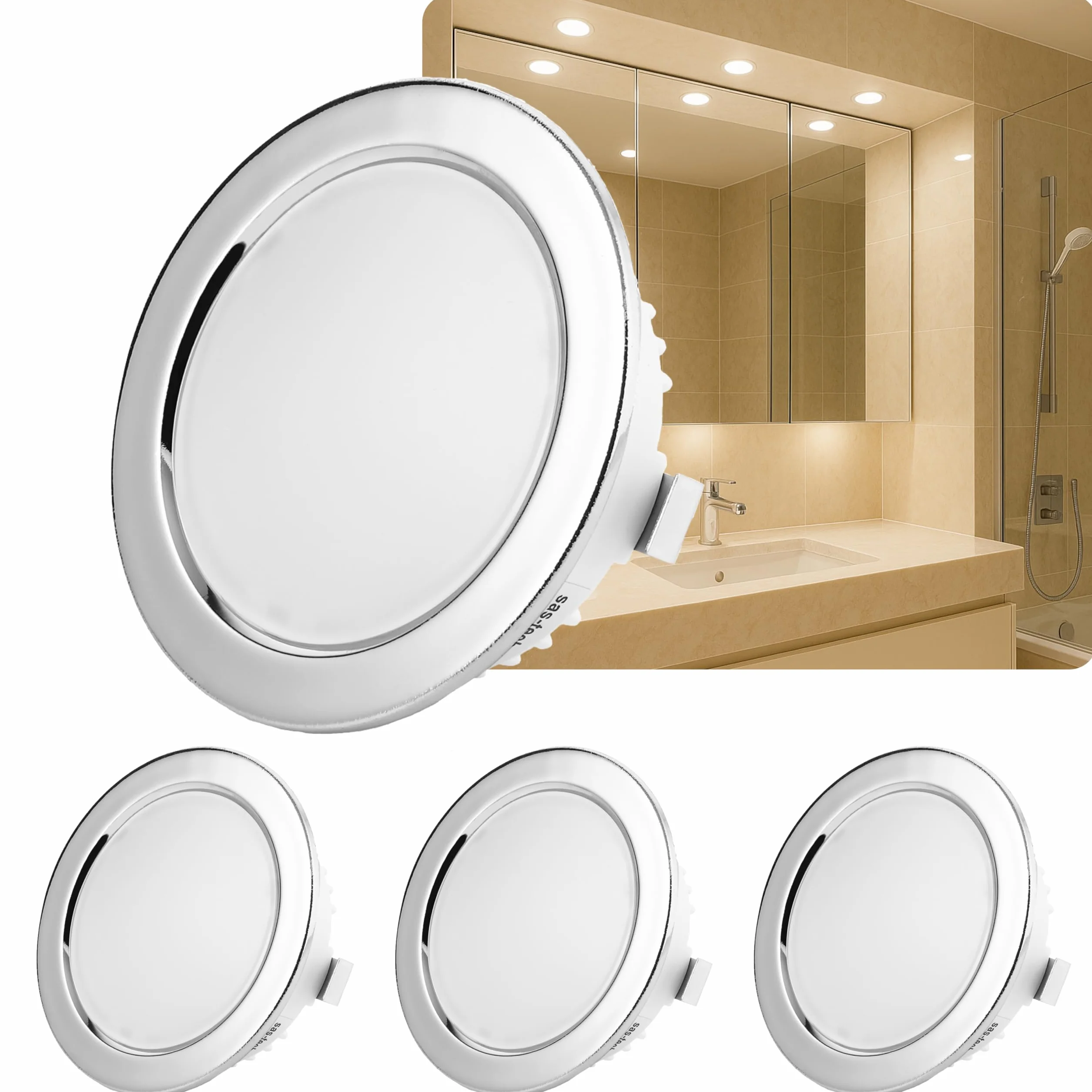 sweet-led zestaw 4 szt. mini ultra płaskie okrągłe lampy meblowe do zabudowy, IP44 ochrona przed pryskającą wodą - wilgotne pomieszczenia, wpuszczany reflektor LED do mebli w kuchni i łazience, reflektor punktowy spot, ledowe oczko 250 lumenów 3.5W 12 V (