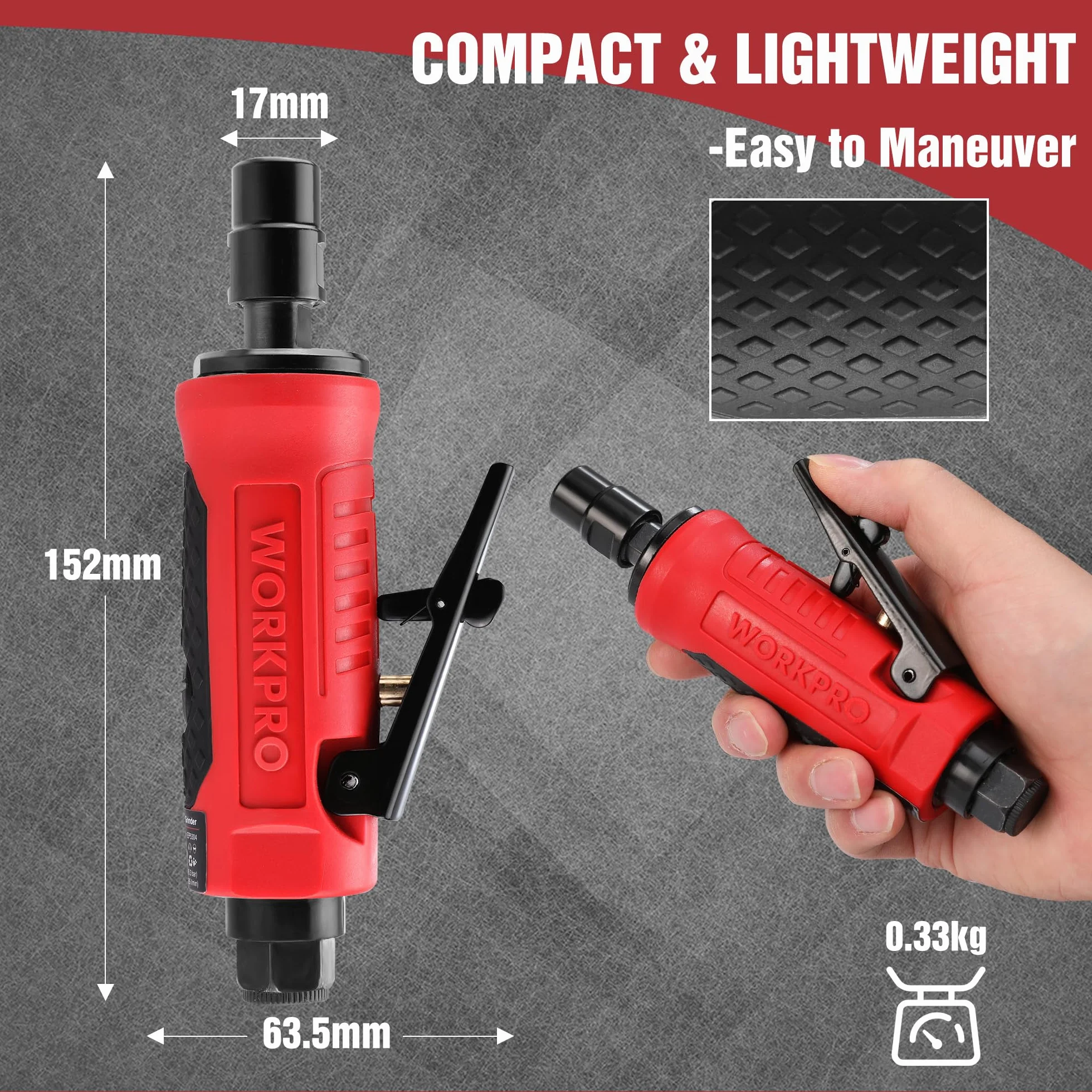 WORKPRO Szlifierka pneumatyczna prosta 1/4" (6,3 mm) 25000 obr./min narzędzie do metalu, drewna, tworzywa sztucznego