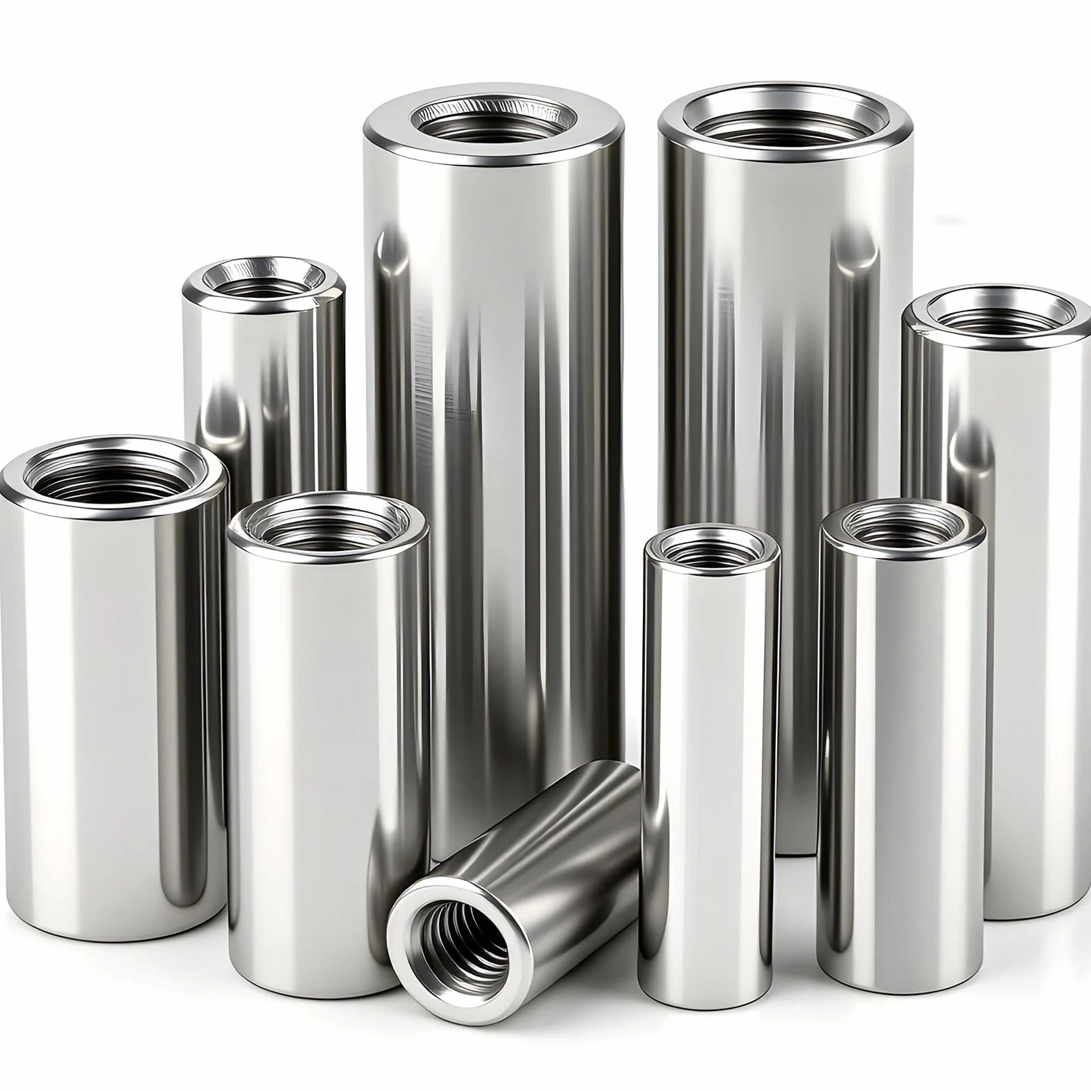 8 sztuk M10 okrągłe mufy gwintowane M10 x 40 x 14 mm okrągłe mufy ze stali nierdzewnej 304 nakrętki łączące długa nakrętka sprzęgła gwint wewnętrzny mufy dystansowe nakrętka do maszyn, mebli