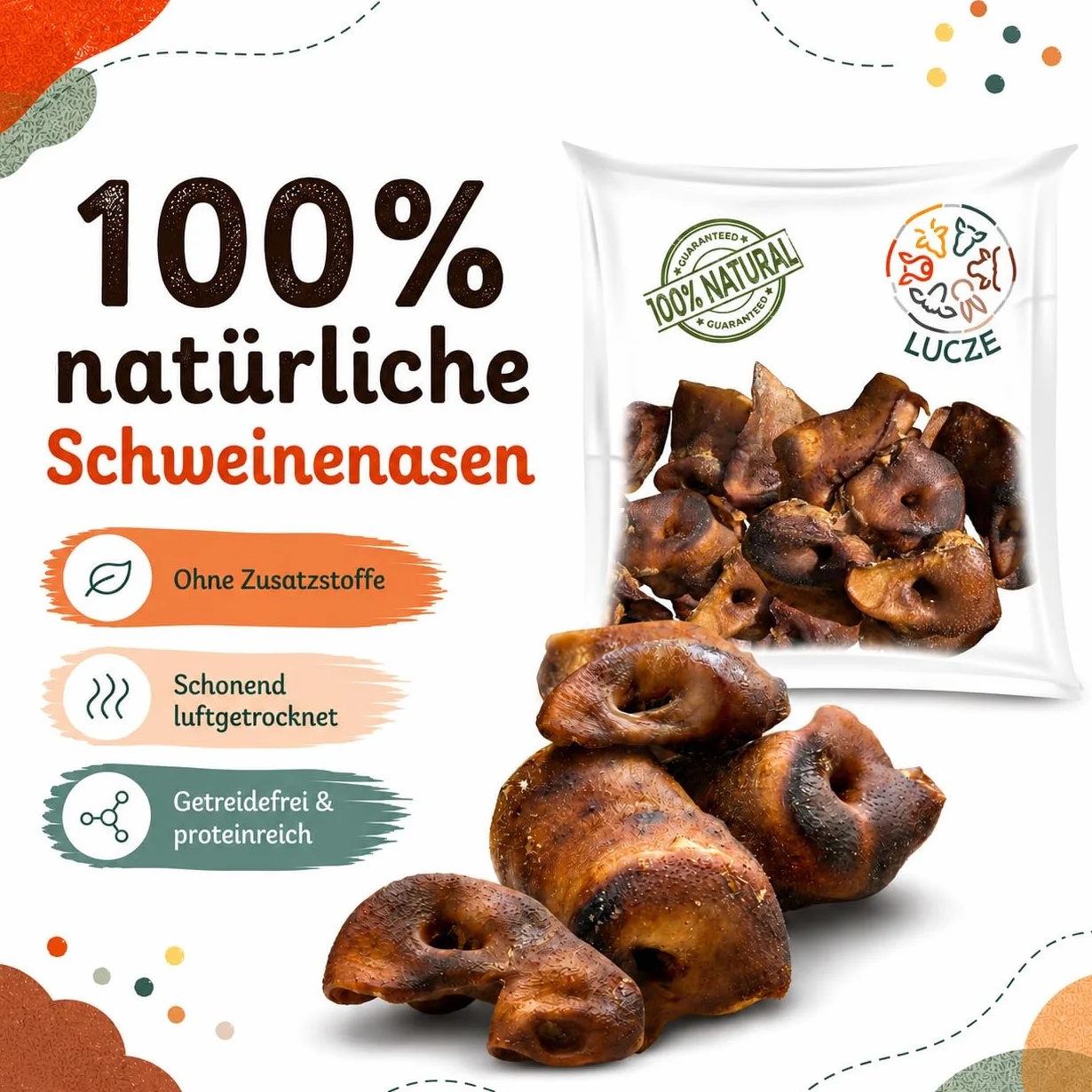 Suszone Noski Wieprzowe dla Psa, Naturalny Gryzak, Lekkostrawny, Bezzbożowy, Bogaty w Białko, Bez Konserwantów, Idealny Przysmak dla małych i dużych ras, Produkcja Polska, 300g