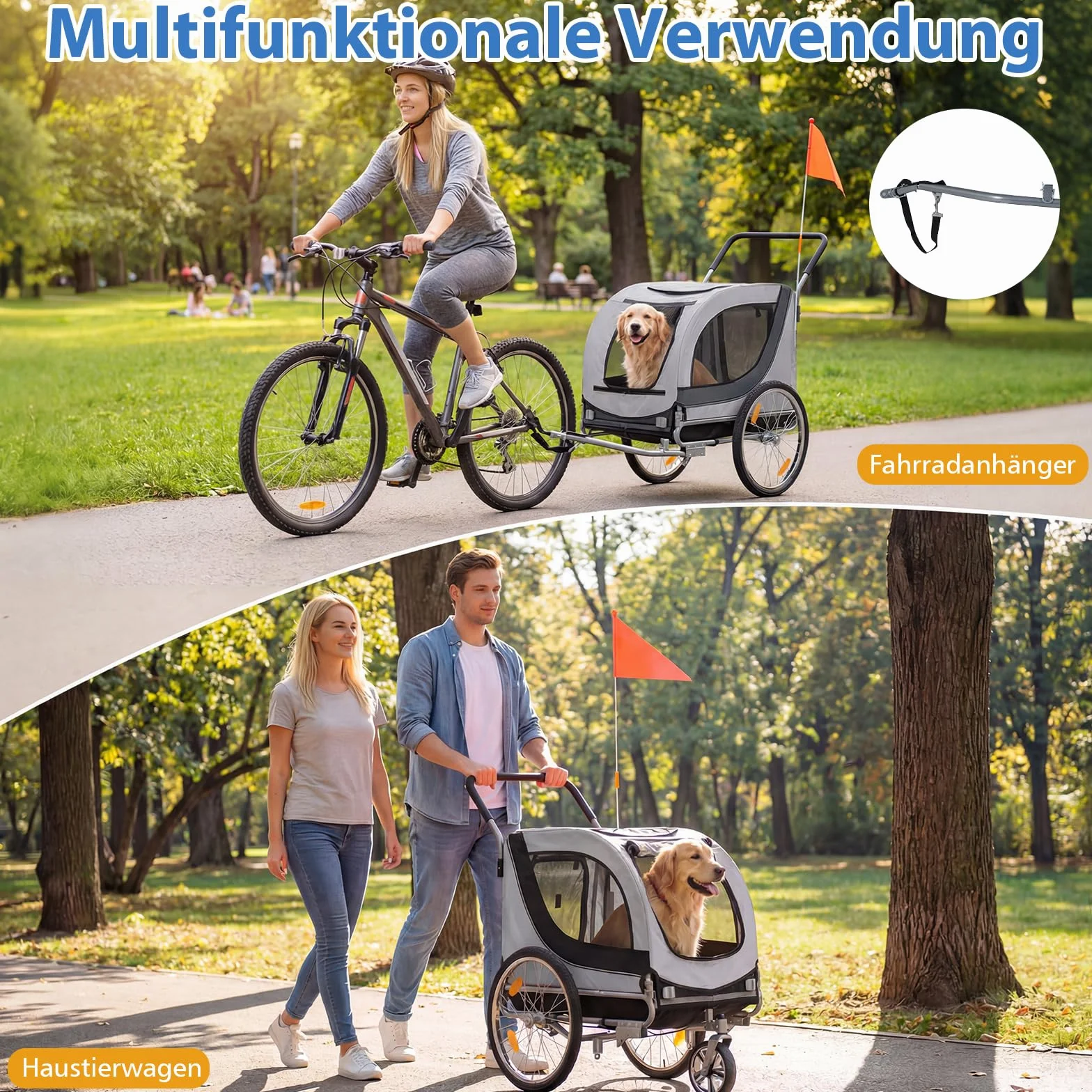 COSTWAY 2 w 1 przyczepa rowerowa dla psów, składany wózek dla psa, tkanina Oxford 600D, przyczepa rowerowa z otwieranym dachem, odbłyśniki i pneumatyczne opony, uniwersalne mocowanie do roweru, do 80