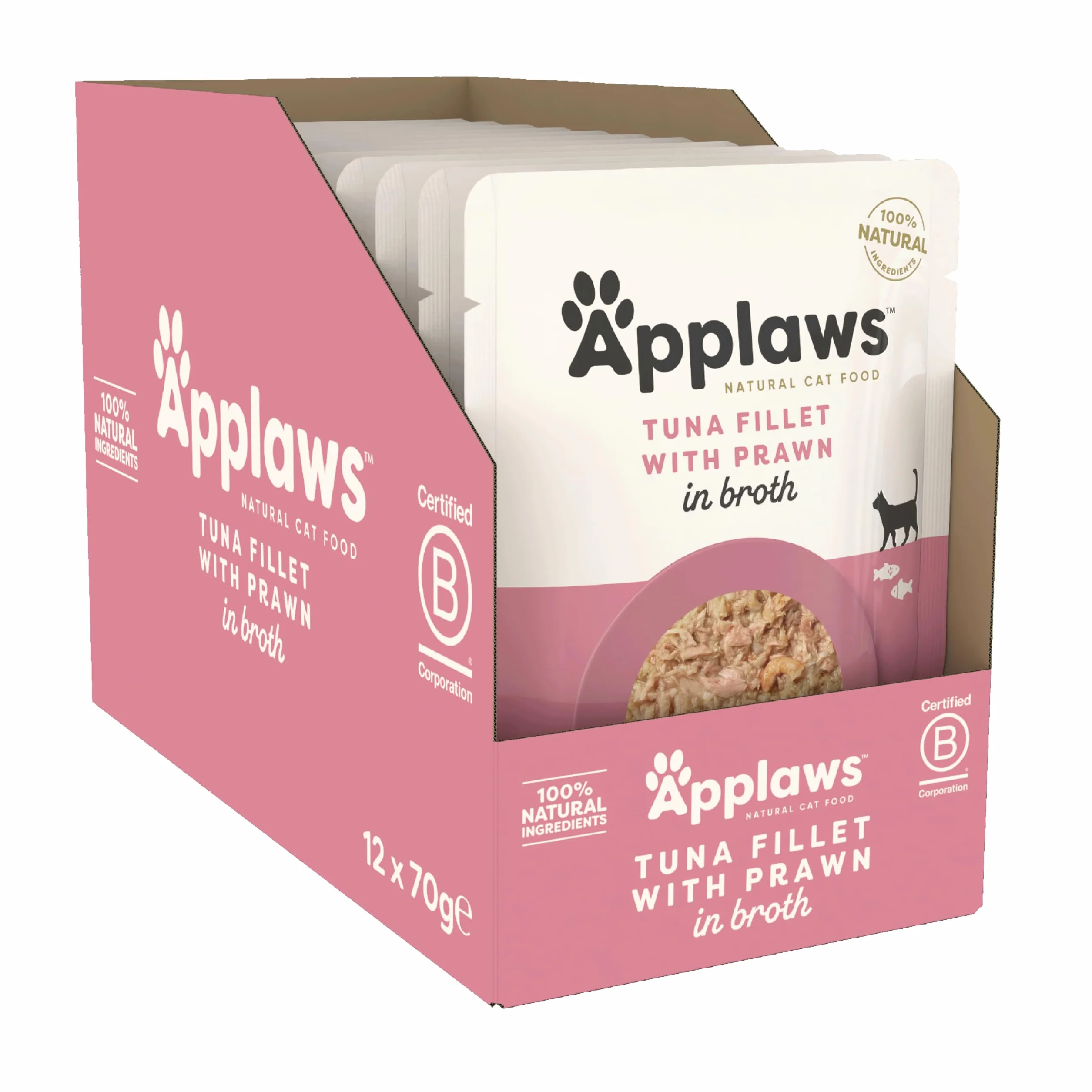Applaws 100% Natural Wet Cat Food, Tuna Fillet With Pacific Prawn, 70g (Pack of 12)