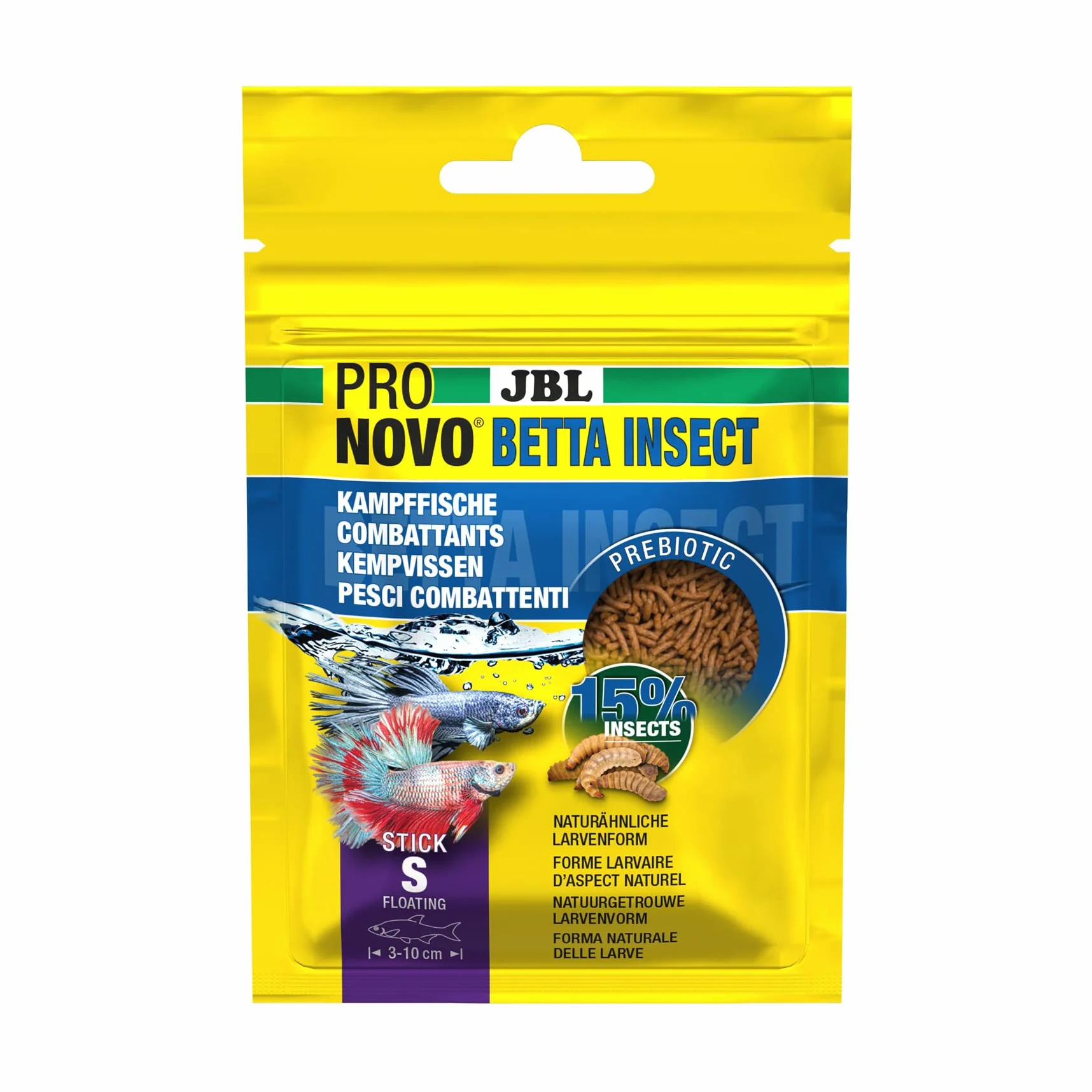 JBL PRONOVO BETTA INSECT Stick, karma dla ryb bojowych 3-10 cm, pałeczki do karmy dla ryb, rozmiar S, 20 ml