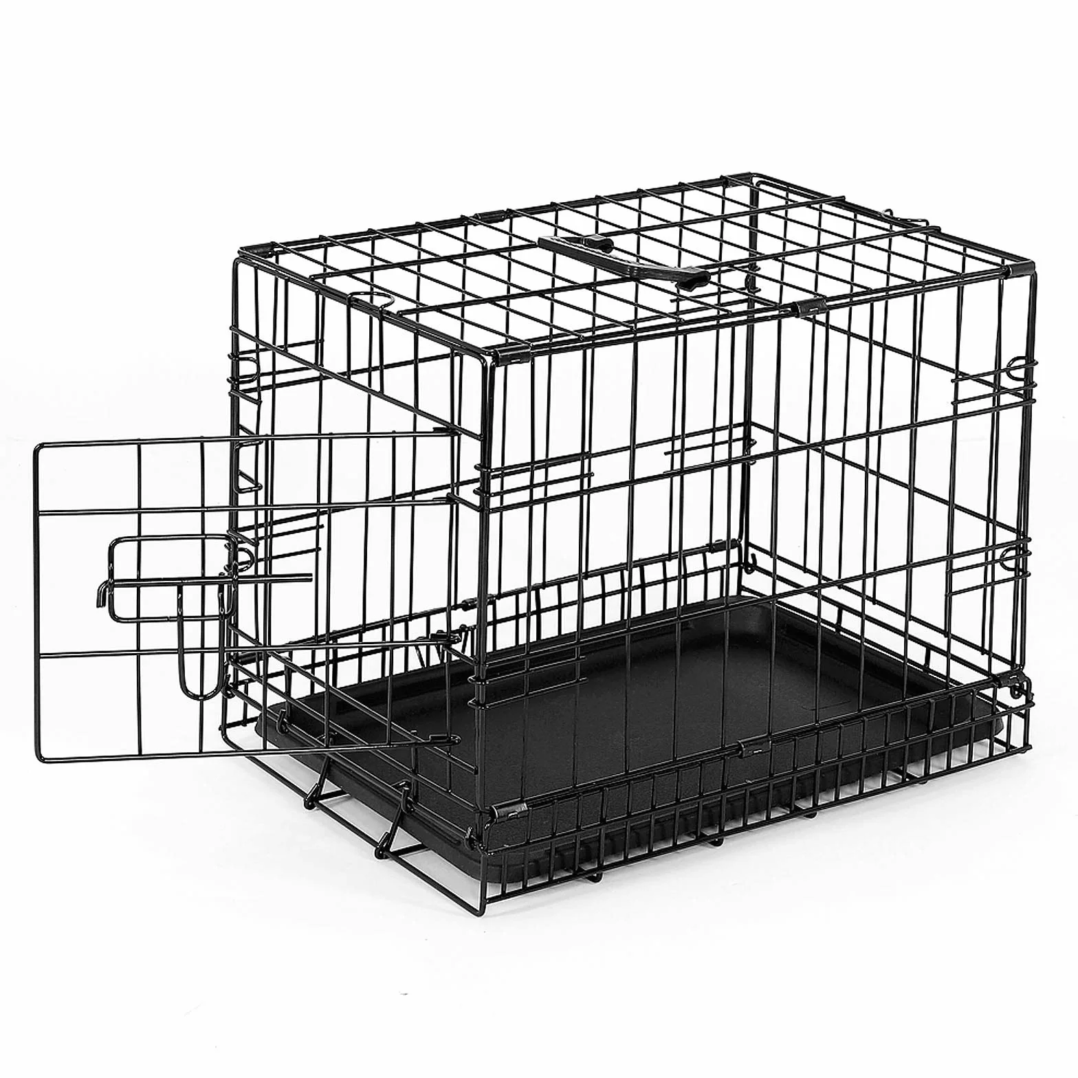 lionto Transporter dla psa i kota, 45x31x36 cm, metalowa klatka z plastikową wanną, solidne zamknięcia bezpieczeństwa i przegroda, uniwersalna skrzynia transportowa, kolor czarny
