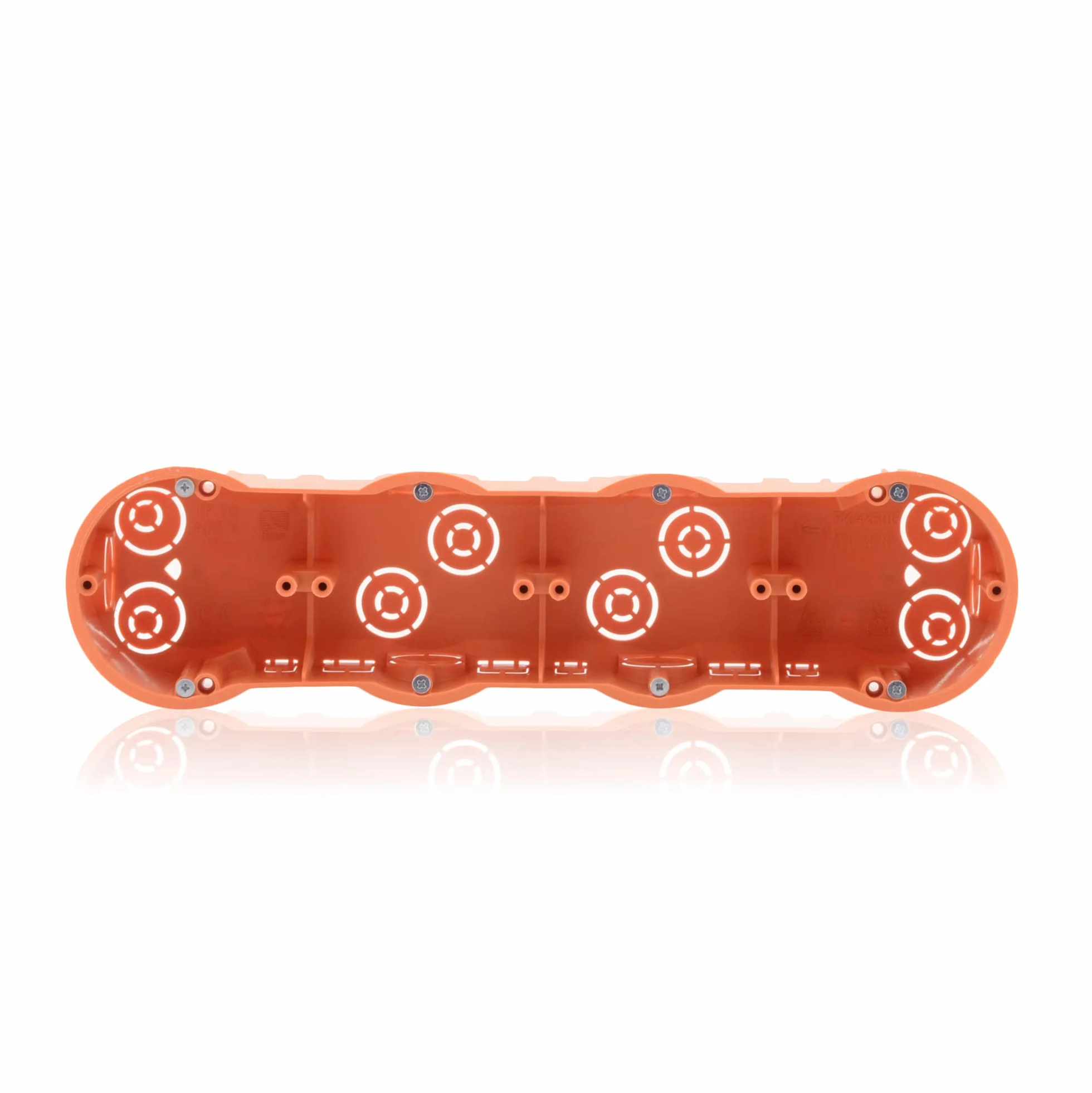 Puszka podtynkowa, 4 gniazda, głęboka puszka łącząca, średnica 68 mm, wysokość 60 mm, pomarańczowa, IP30, 650°C, do montażu urządzeń, bez śrub
