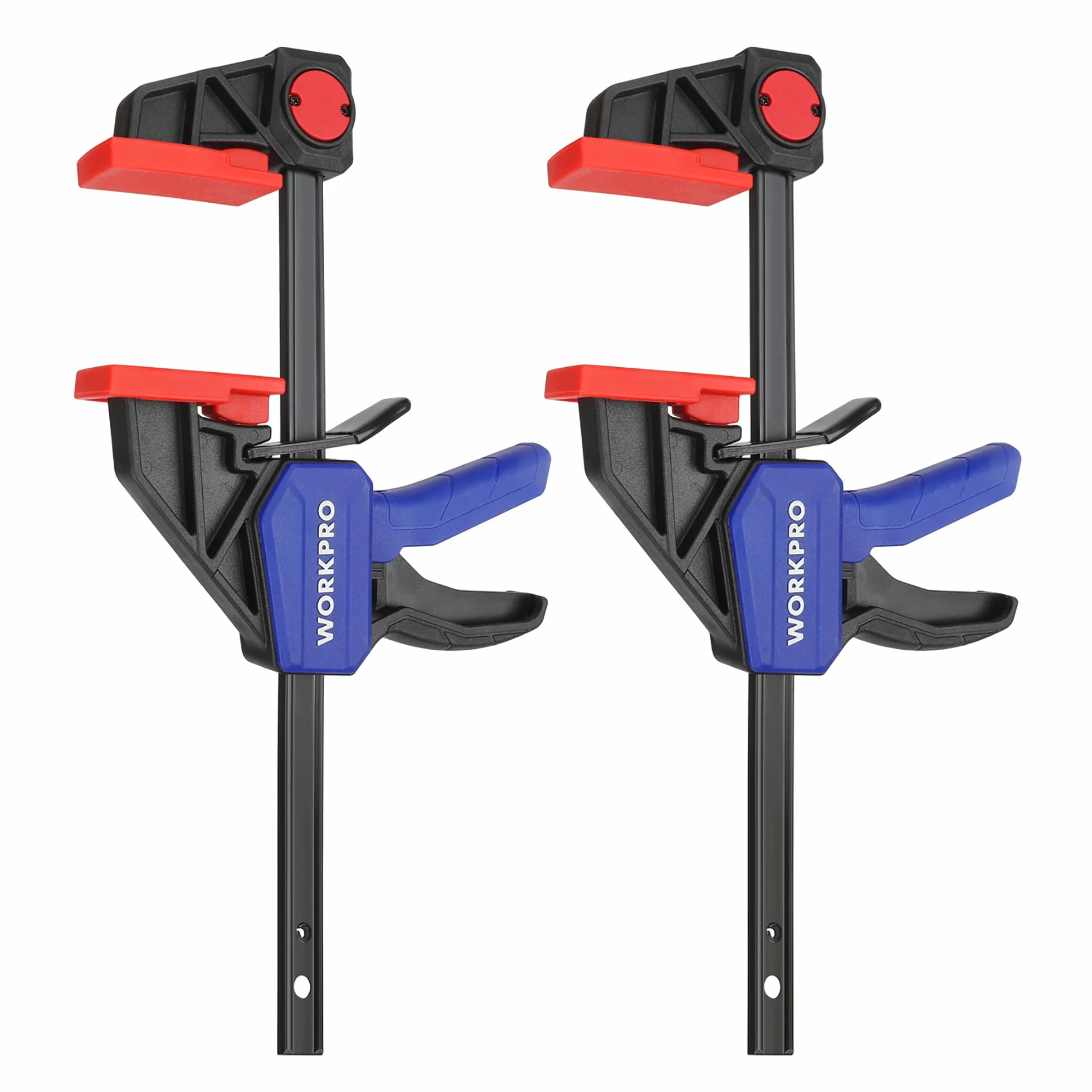WORKPRO Zestaw zacisków jednoręcznych, 2 sztuki, zaciski, rozpiętość 150 mm, zakres rozpierania 135 mm – 285 mm, siła zacisku 68 kg, stal i nylon do precyzyjnego mocowania