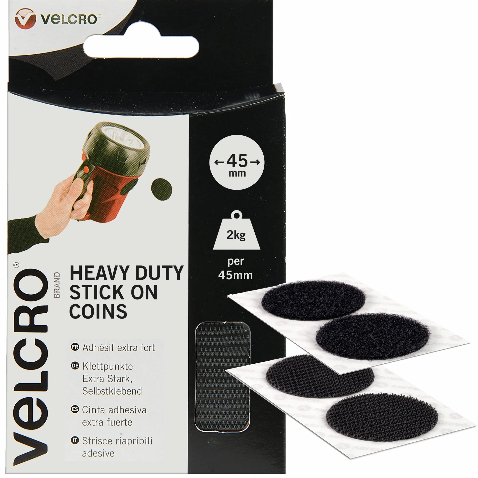 Velcro Heavy Duty Stick On Coins VEL-EC60248 Rzep, Czarny, 45mm x 6 szt.