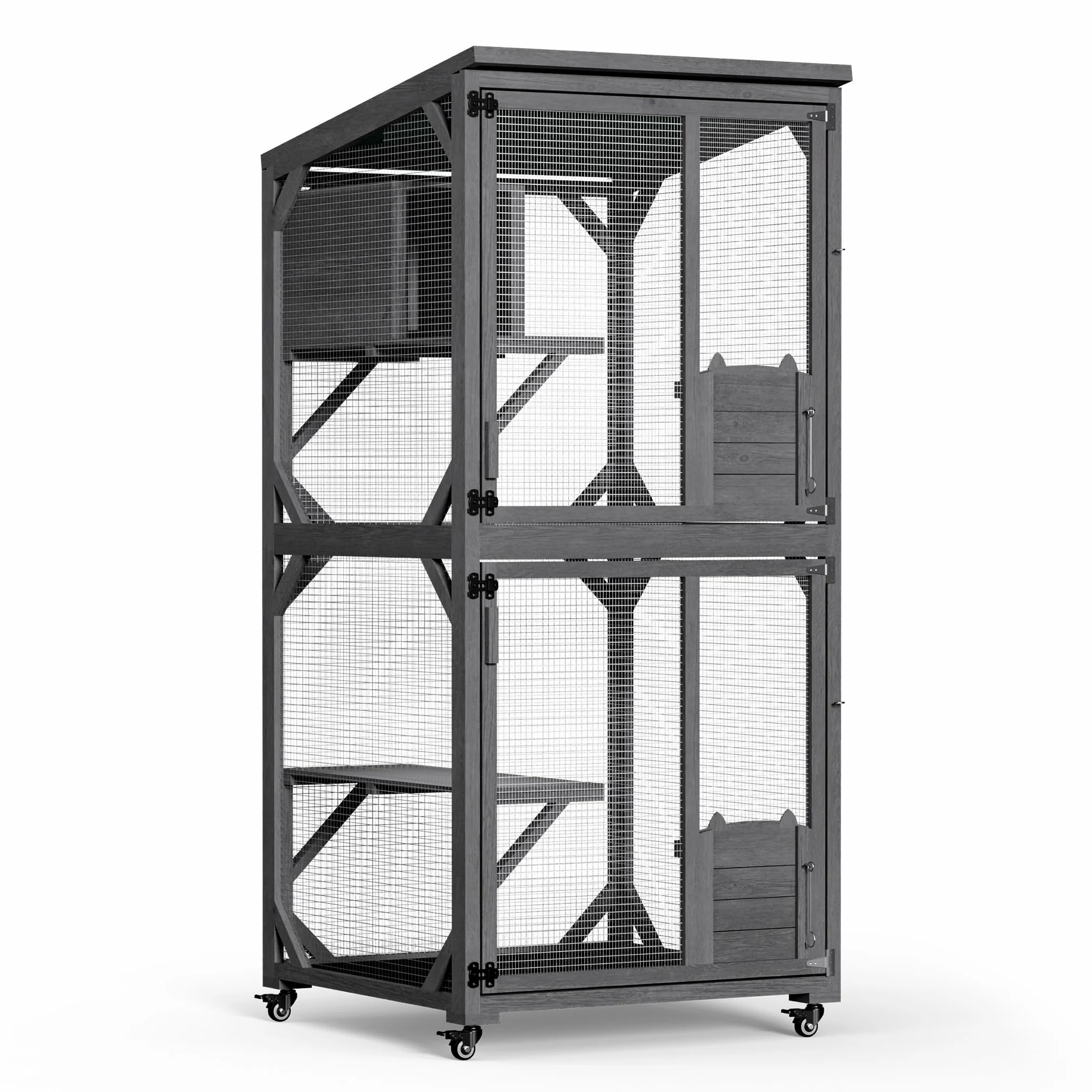 Wiltec Woliera dla kota 74 x 78 x 180 cm drewniana 3 poziomy domek