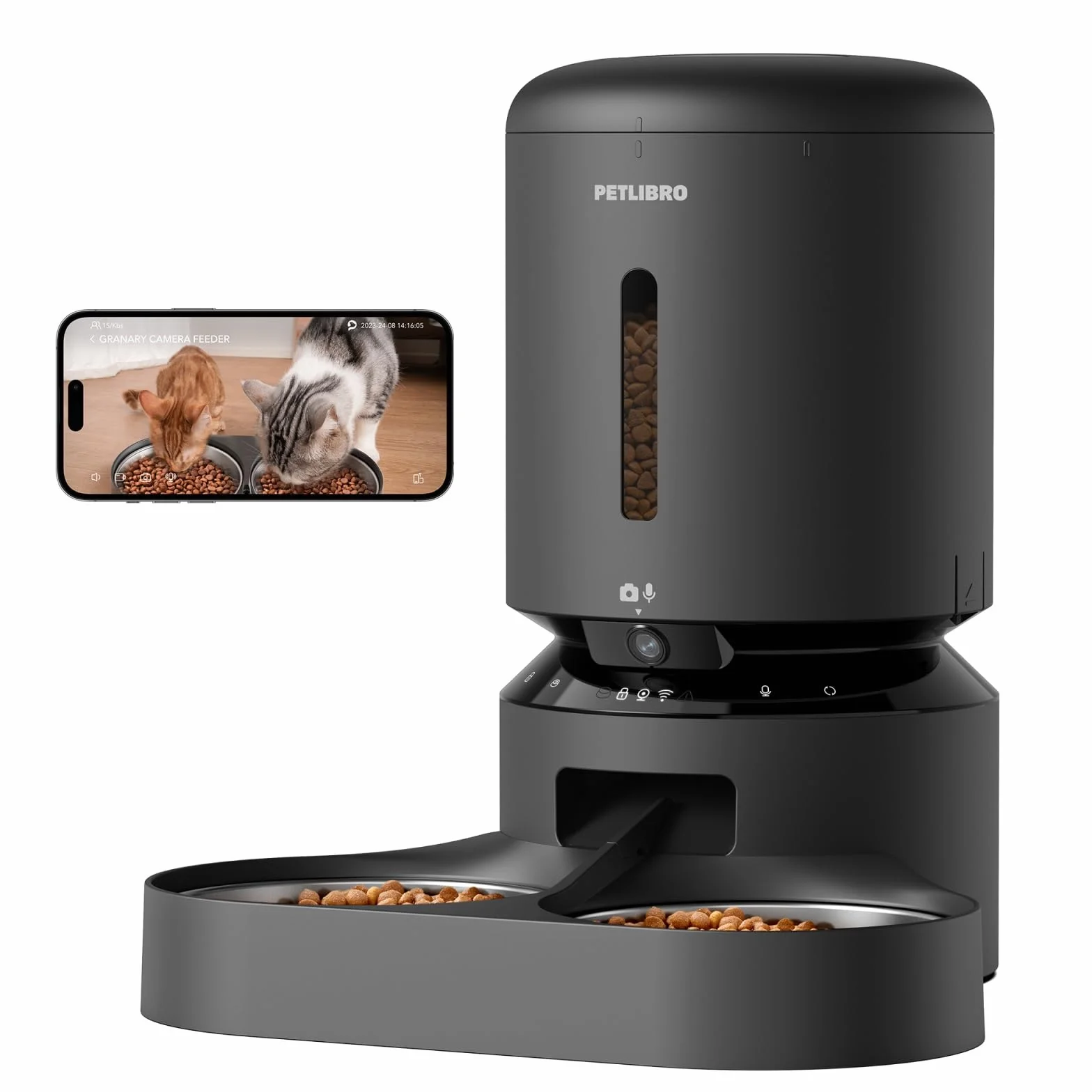 PETLIBRO ETLIBRO Dozownik karmy 2 kot z kamerą 1080P, 5G i 2,4G WiFi automatyczny karmnik dla zwierząt z miskami ze stali nierdzewnej, miski dla kotów lub psów