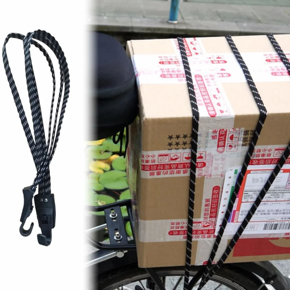 Elastyczny pasek rowerowy, 2 szt. wytrzymałych sznurków bungee z podwójnymi haczykami, płaskie zapięcie na rower bungee, linka bagażowa, elastyczne sznurki do rowerów motocykli