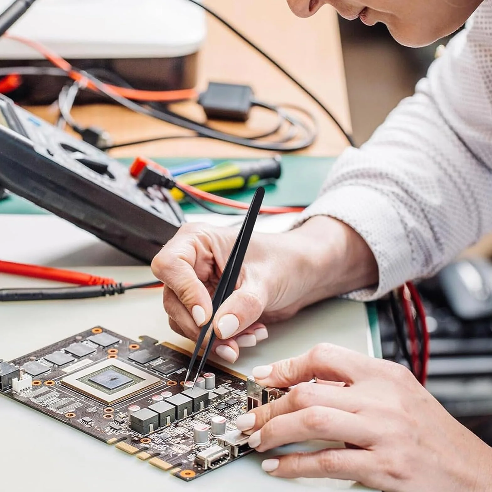Zestaw 10 sztuk pęset, precyzyjne pęset ze stali nierdzewnej ESD do elektroniki, rzemiosła, biżuterii, zegarmistrzostwa, wyrobu biżuterii, robótek na zamówienie