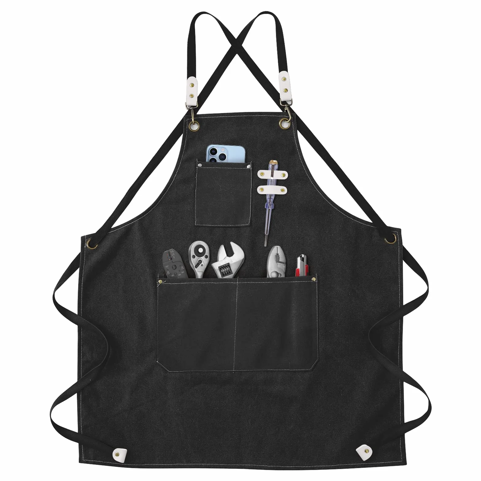 ChuerTech Men's Work Apron, Heavy Duty Tool Apron for Men, Work Apron z 3 kieszeniami na narzędzia do kuchni, ogrodu, ceramiki, warsztatu, garażu i innych, dla mężczyzn i kobiet, kolor czarny