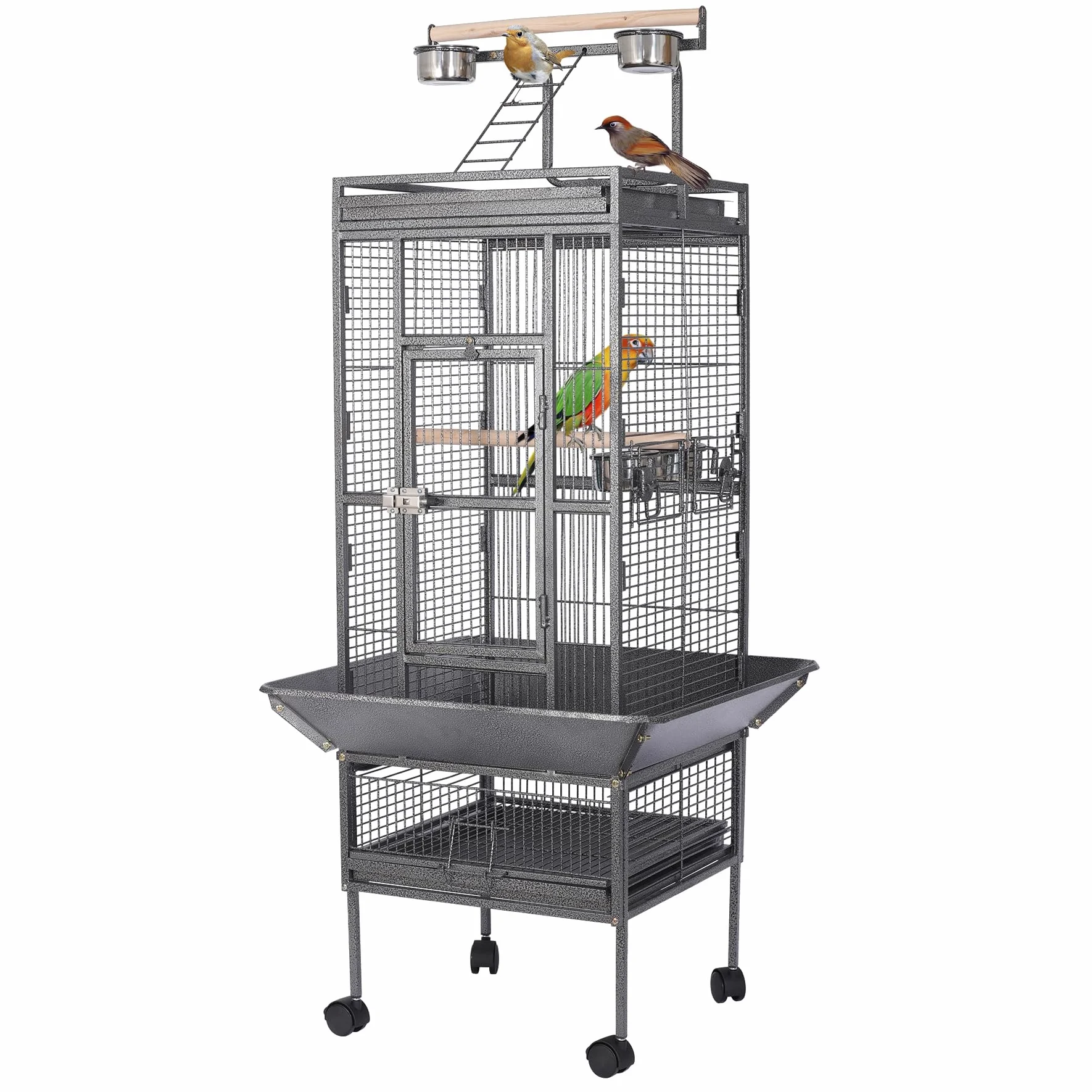 HSM Duża klatka lotnicza dla ptaków z kutego żelaza ze stojakiem na kółkach dla afrykańskiej szarej papugi Cockatiel Sun Parakeet Conure Lovebird Canary