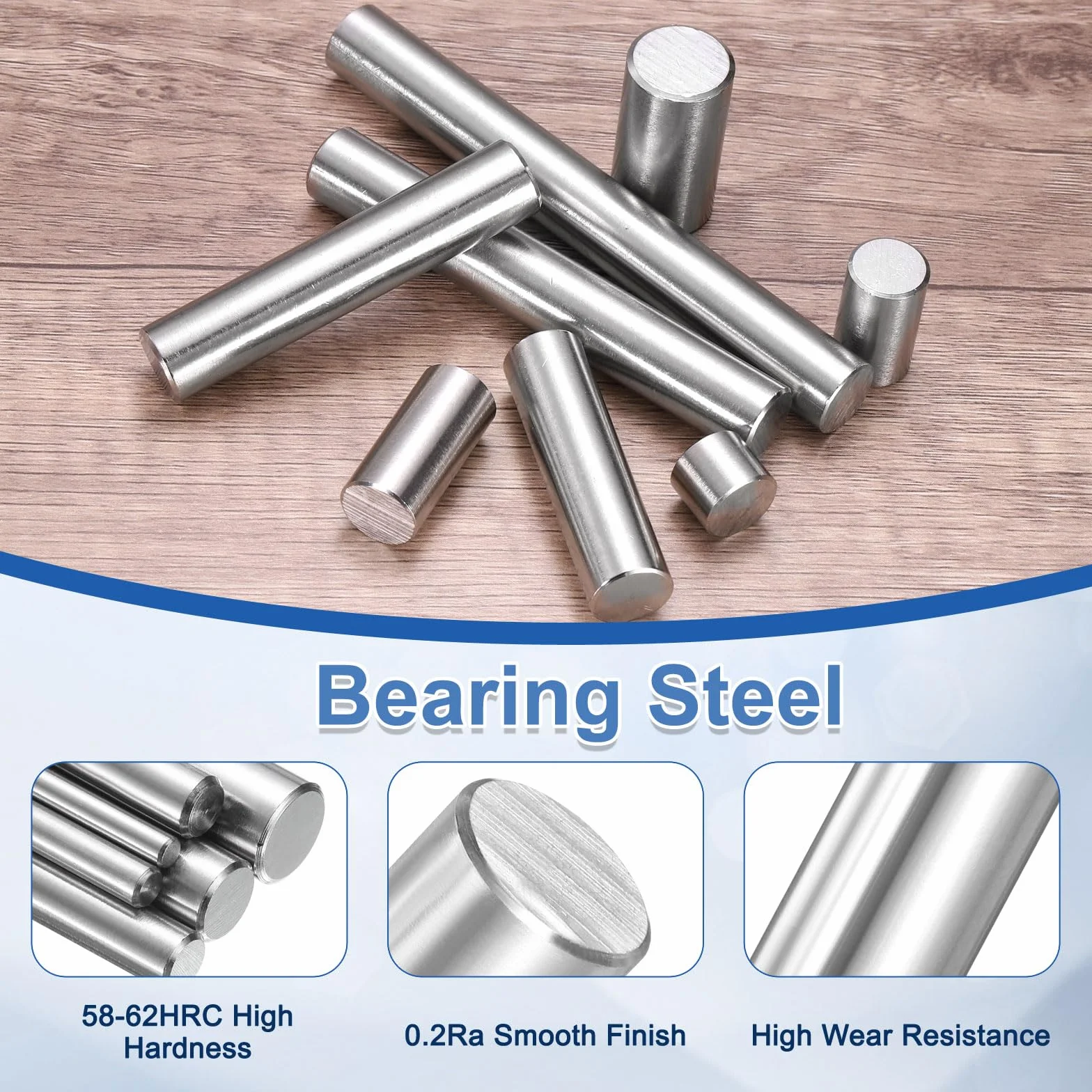QUARKZMAN 100 szt. 3 mm x 16 mm, stal łożyskowa, cylindryczne trzpienie do regałów, elementy mocujące, metalowe kołki do regałów, tolerancja +/-0,02 mm, kolor srebrny