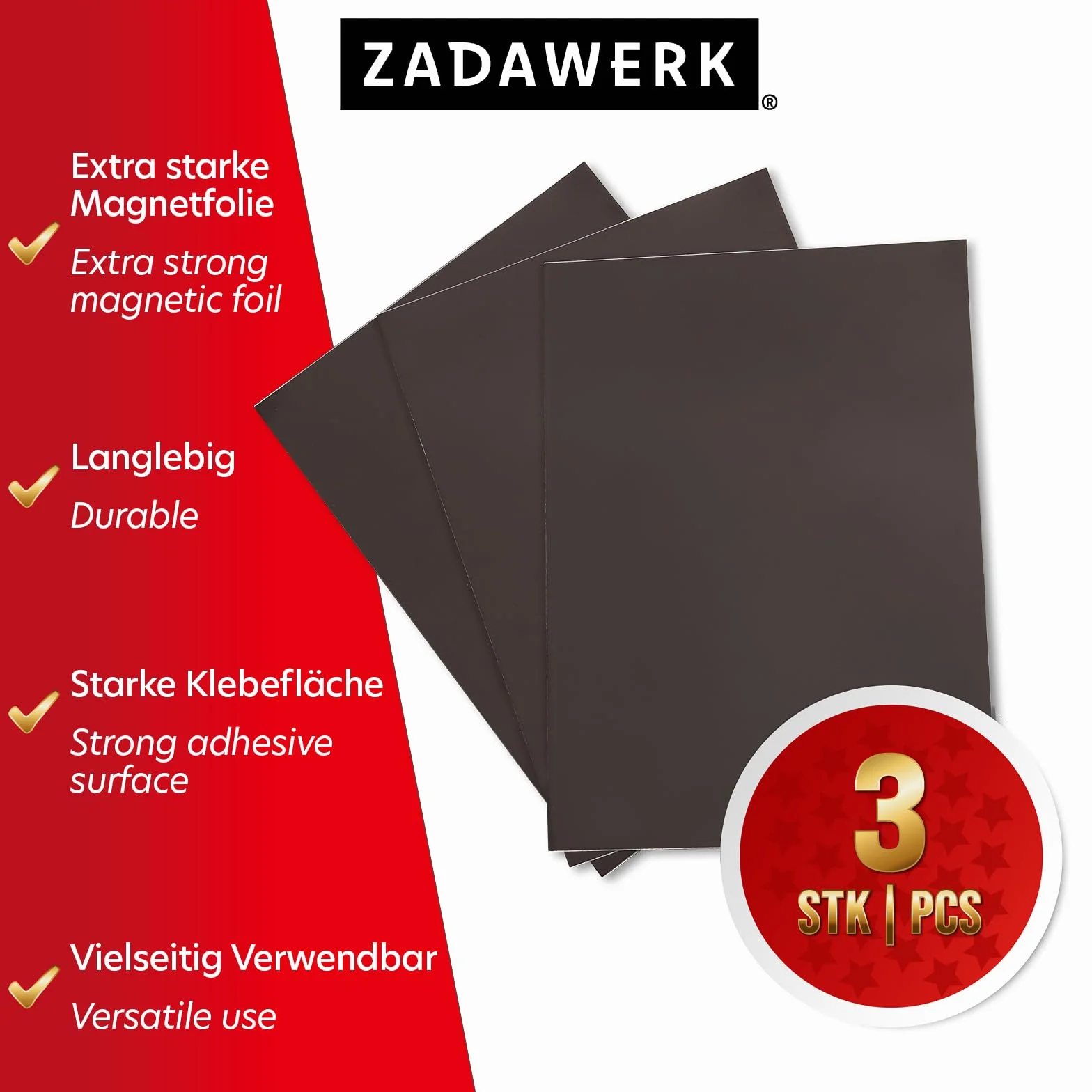 Folia magnetyczna - 1,2 mm - DIN A4-6 sztuk - samoprzylepna - czarna