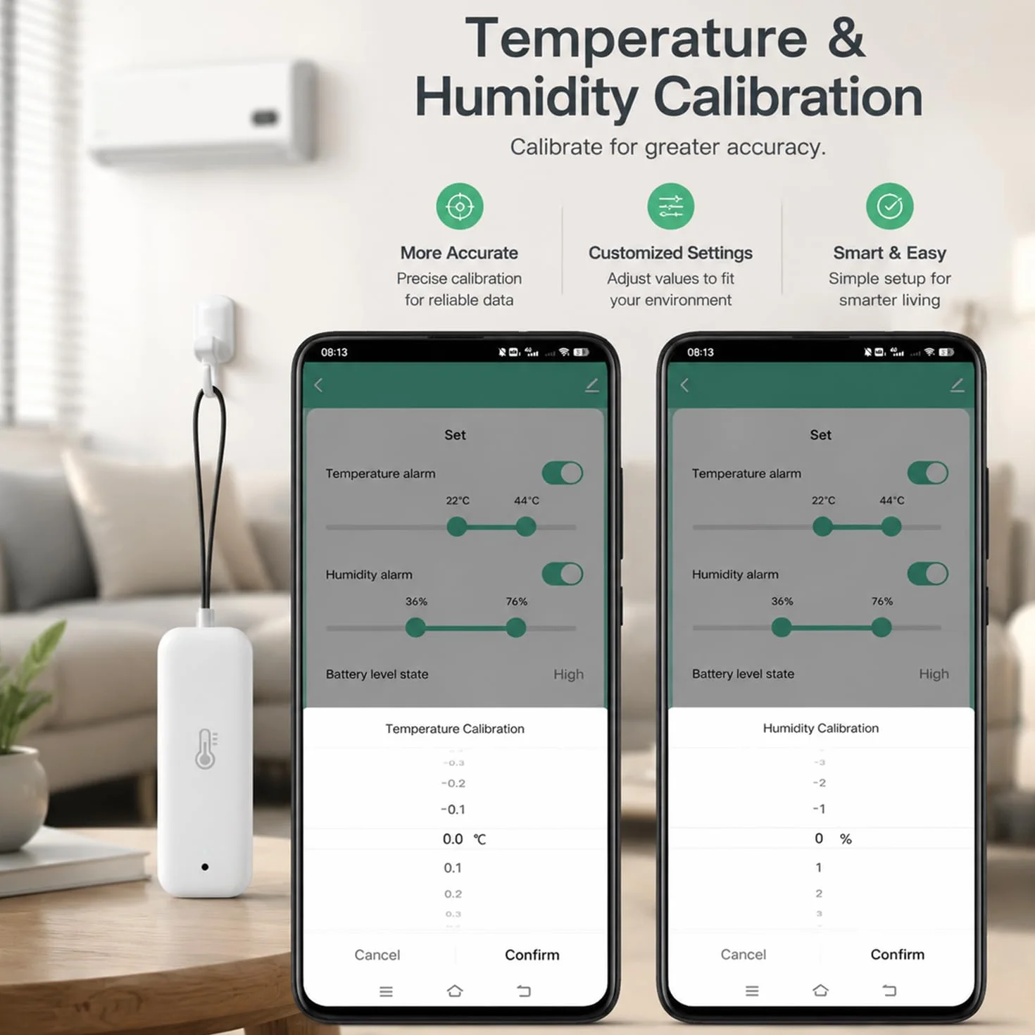 WiFi czujnik hygrometru i termometru: Bezprzewodowy inteligentny monitor temperatury i wilgotności z powiadomieniami w aplikacji, eksportem danych, funkcją kalibracji, kompatybilny z Alexa (Biały-3