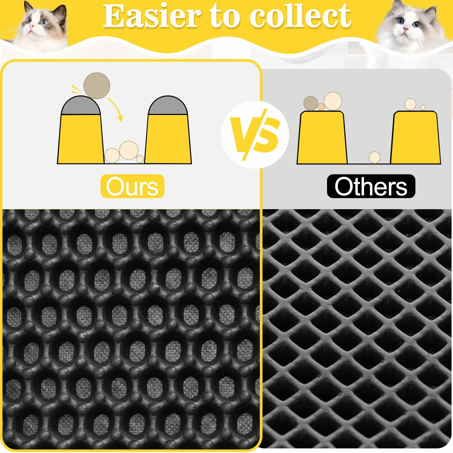 Katzenklo Matte 60x45 CM mit Klettverschluss und Großes Loch Design, Katzenstreu Matte Doppelte Wasserdichte und Rutschfeste, Katzenmatte Katzenklo Ungiftiges Material, Cat Litter Mat Grau