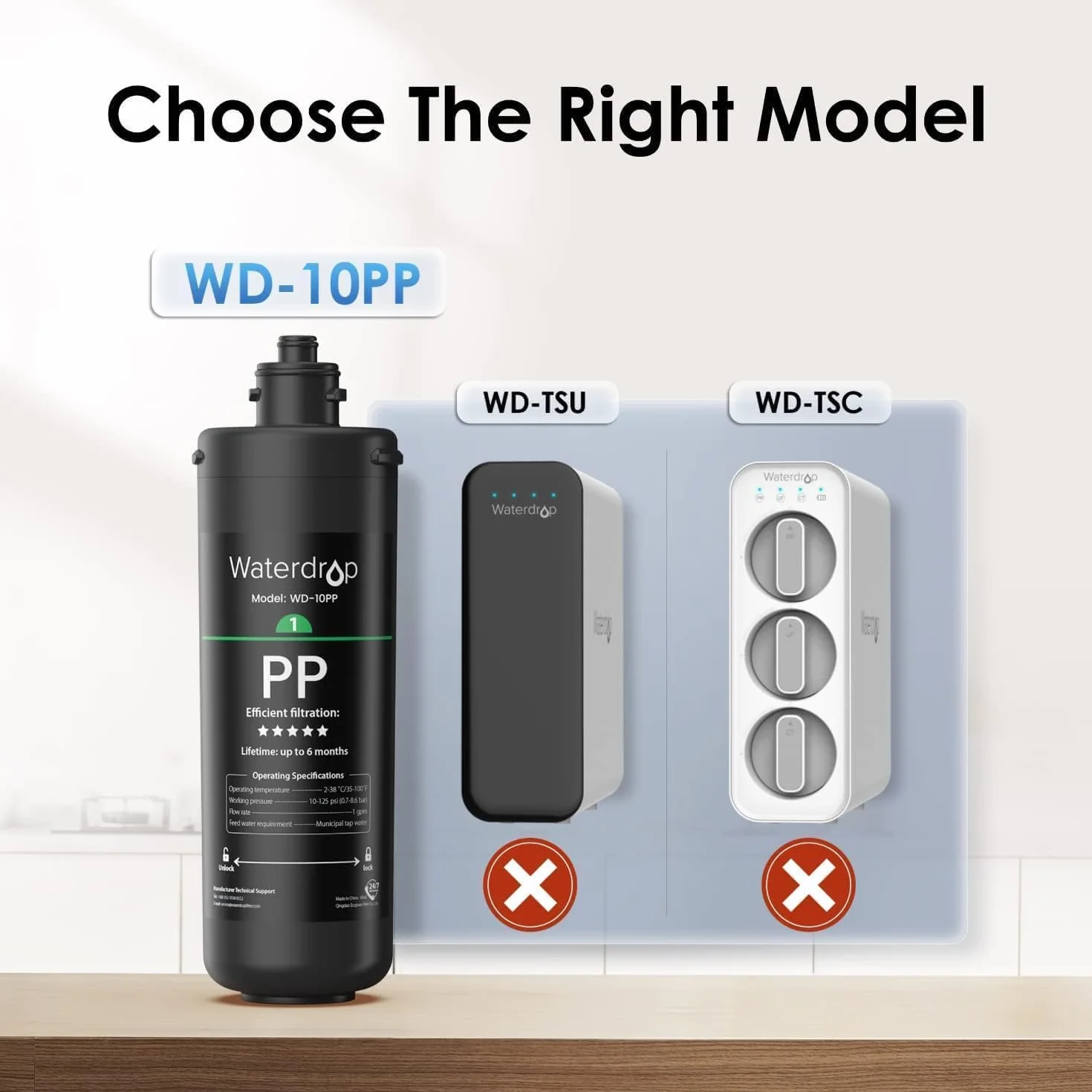 Waterdrop WD-10PP Filtr wody pod zlewem, zamiennik TSA TSB, redukcja ołowiu chloru