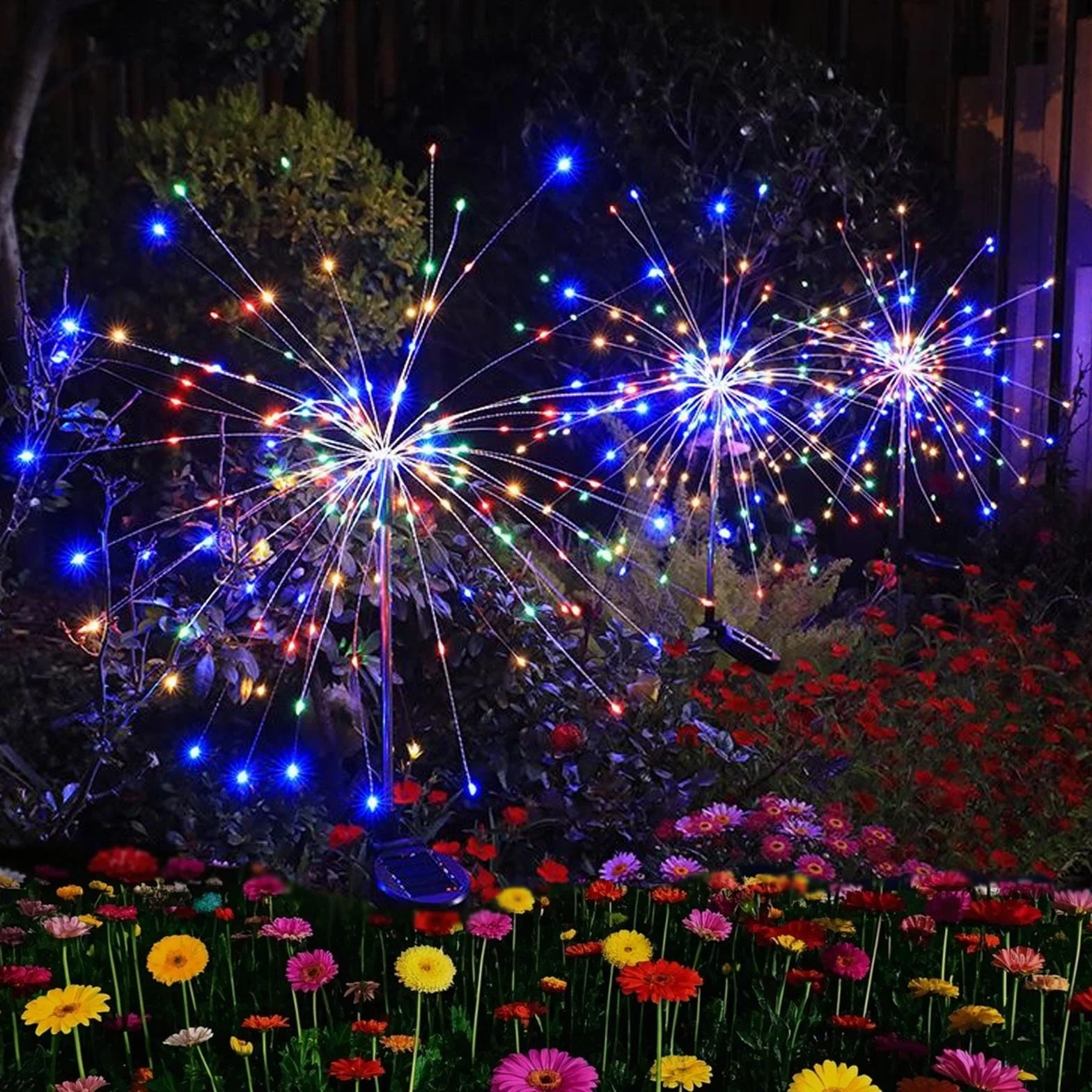Dekoracja ogrodowa, solarna lampa ogrodowa, do użytku na zewnątrz, do ogrodu, 2 sztuki, 150 LED, lampki ogrodowe, fajerwerki, 8 trybów pracy, wodoszczelne, do ścieżek, skrzynek na kwiaty