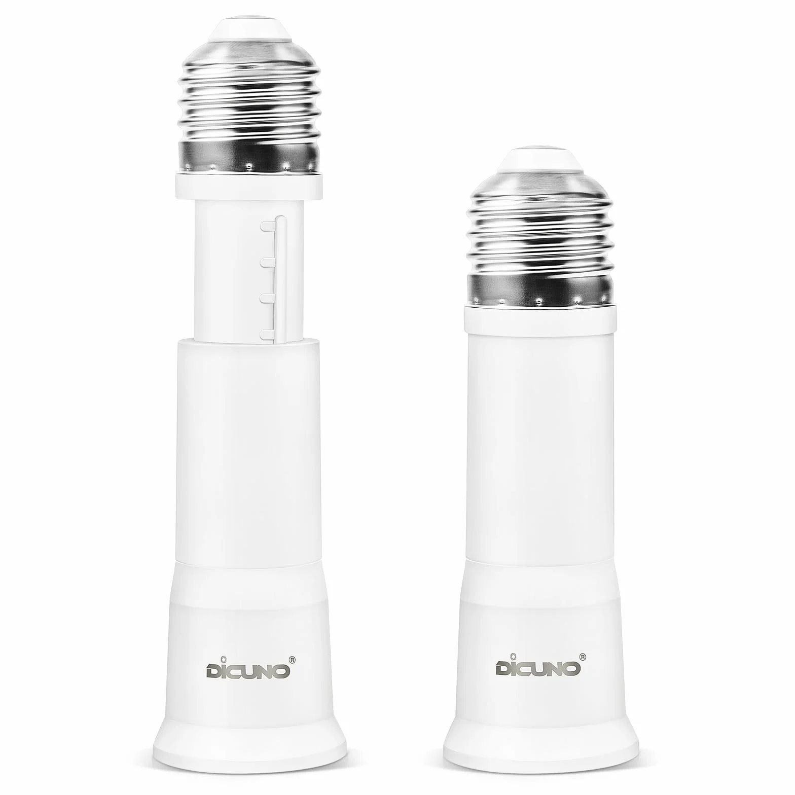 DiCUNO Adapter oprawki E27, regulowane przedłużenie lampy, elastyczny konwerter cokołowy, 10-13 cm, 60 W, 250 V, odporny na wysokie temperatury do 160°C, tworzywo sztuczne PBT, 2 sztuki w opakowaniu