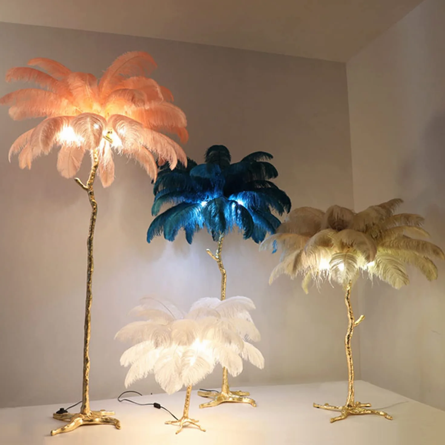Lampa podłogowa abażur strusia, lampa podłogowa z żywicy pióro, ściemnialna nowoczesna prosta lampa podłogowa, romantyczna sypialnia księżniczka lampa podłogowa z przełącznikiem pedału