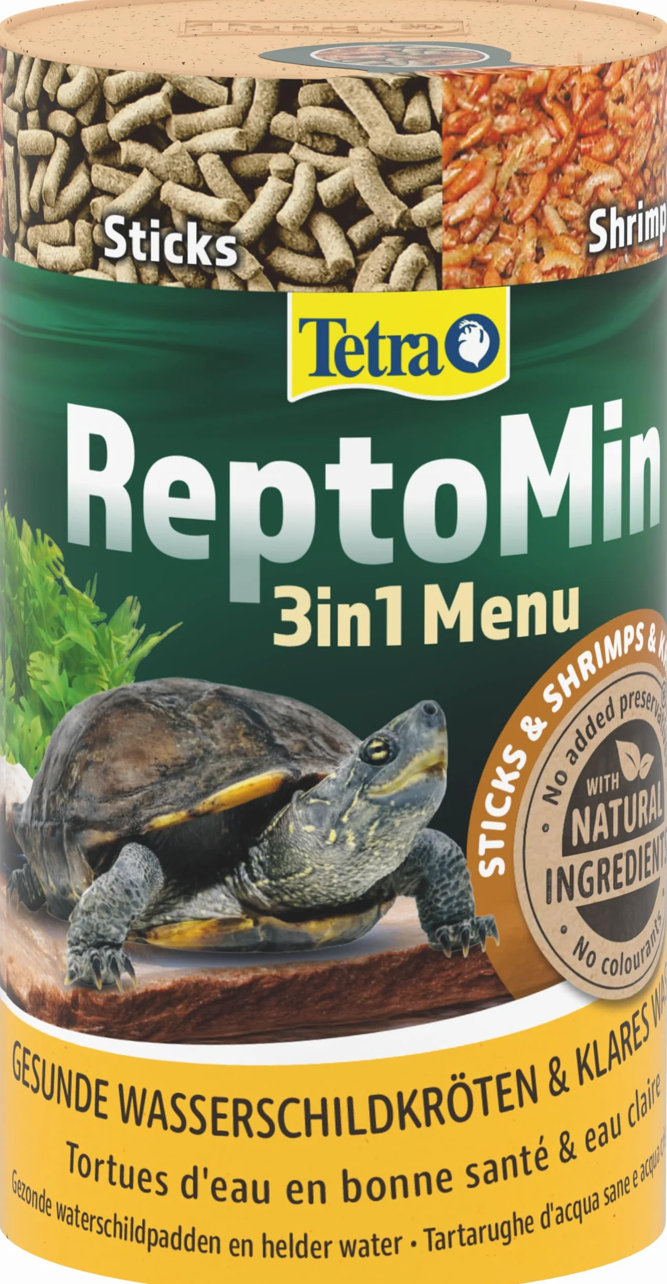 Tetra ReptoMin Menu karma dla żółwi – urozmaicona karma 3 w 1 z pałeczkami, krylem i krewetkami dla żółwi wodnych, puszka 250 ml