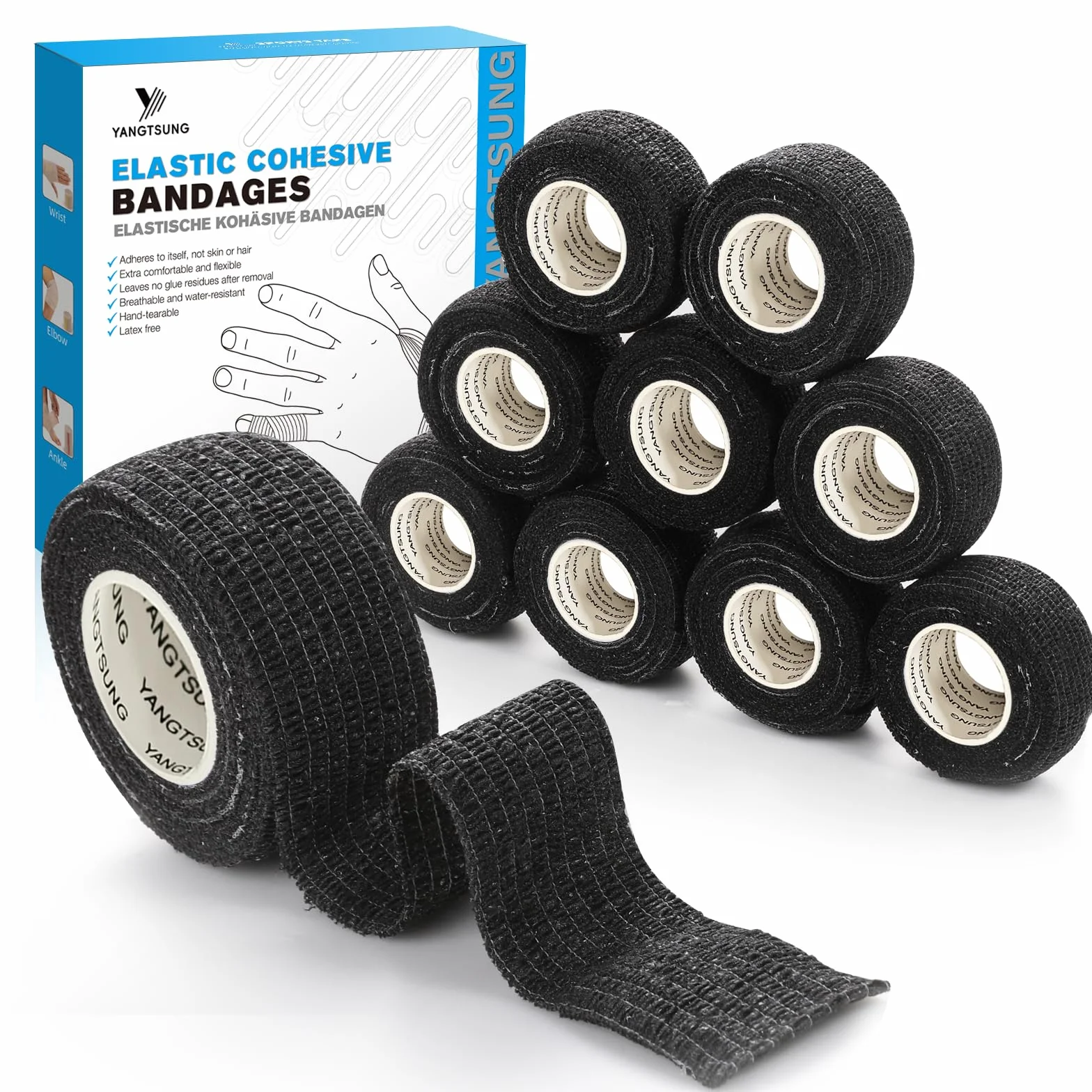9 rolek samoprzylepnego bandaża elastycznego, 2,5 cm x 4,5 m bandaż wielokrotnego użytku, oddychająca, wodoodporna taśma sportowa na nadgarstek, kostkę, taśma weterynaryjna dla psów i koni