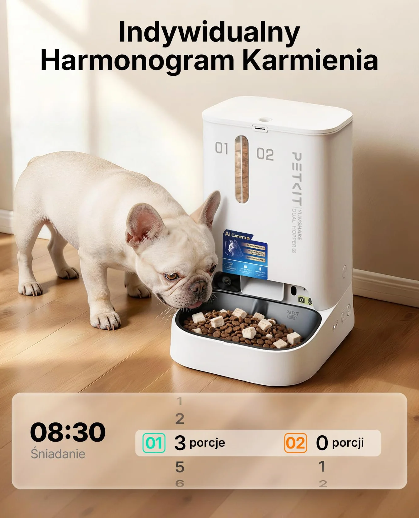 PETKIT Automatyczny Dozownik Karmy dla Kota z Kamerą 2.4G 5GHz WiFi 1080P HD Podwójny Lejek 5L