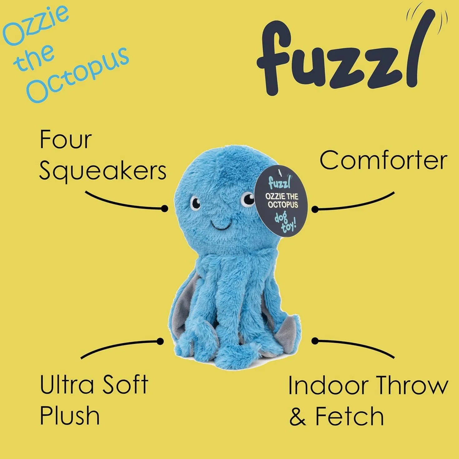 Fuzzl Ozzie ośmiornica pluszowa zabawka dla psa i szczeniaka – interaktywne zabawki dla psów z 4 piszczącymi i trwałymi szwami dla małych i dużych psów piszczące zabawki dla psów