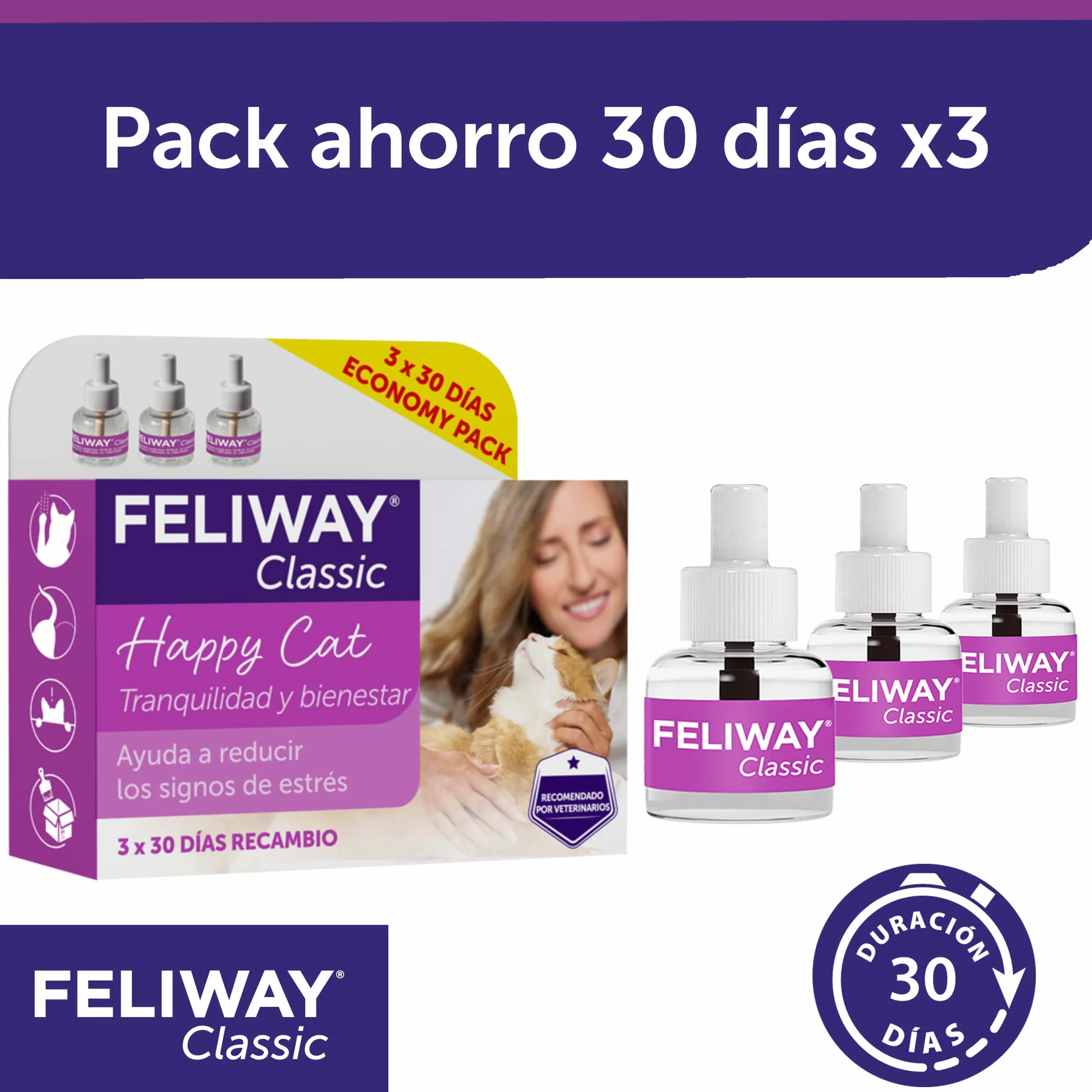 Feliway C23860B Zestaw Środków Uspokojajacych do Dyfuzora Friends, 3 x 48 ml,