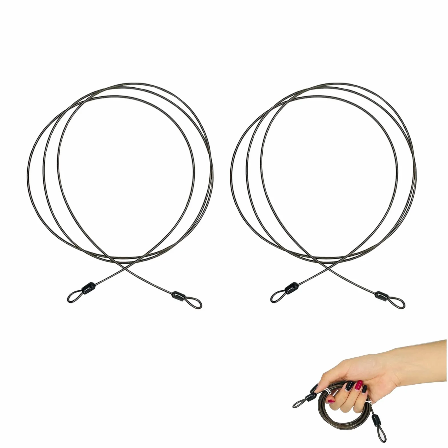 2 kable zabezpieczające przed kradzieżą, 2 m, pleciony kabel bezpieczeństwa, sportowa pętla, linka stalowa z pętelką, rowery, walizka, drzwi na podwórko, meble ogrodowe, meble tarasowe (B)