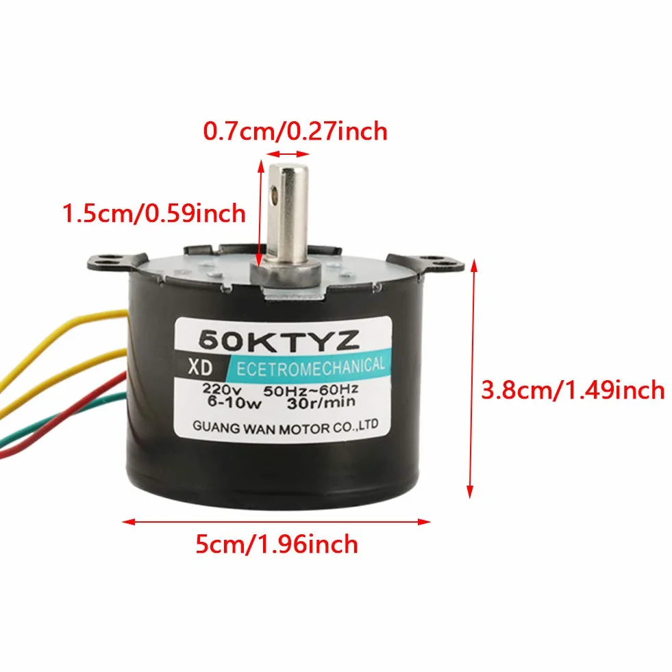 Silnik synchroniczny z magnesami trwałymi 50KTYZ CW/CCW Silnik elektryczny o niskiej prędkości i wysokim momencie obrotowym AC 220 V 6-10 W miniaturowy (5 obr./min)