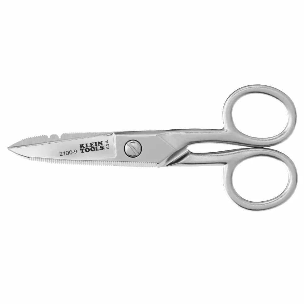 Klein Tools Nożyczki dla elektryków ze stali nierdzewnej 2100-9 z nacięciami ściągającymi, 5-1/4 cala, wyprodukowane w USA