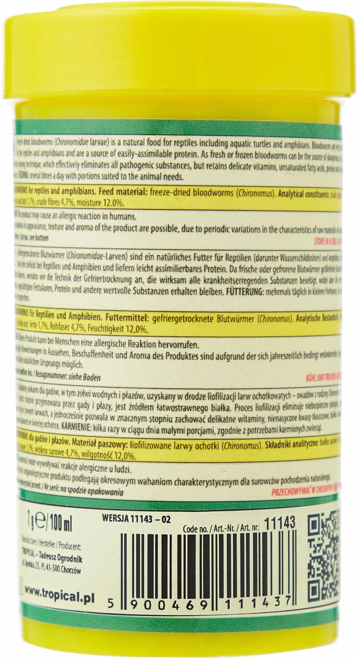 Naturalny pokarm dla gadów larwy ochotki FD BLOOD WORMS 100ml / 7g