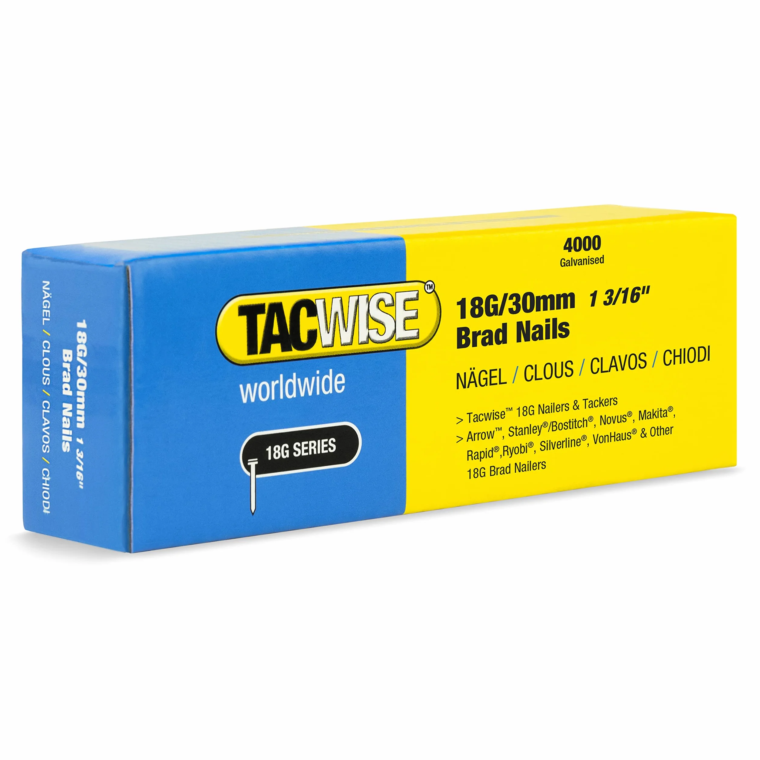 TACWISE 1711 Brad Type 18G/30 mm Ocynkowane srebrne gwoździe z głowicą 4000 szt