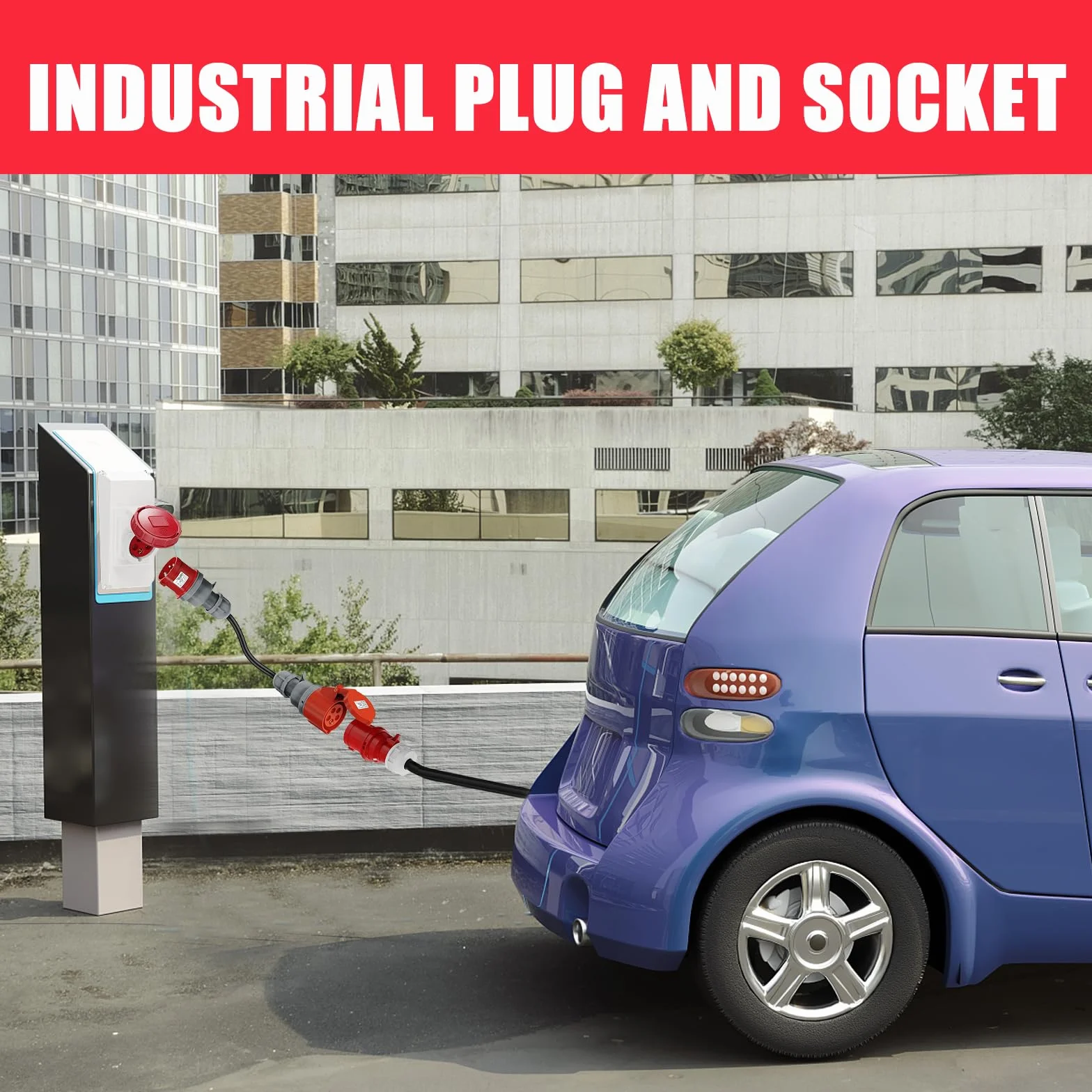 Adapter CEE 32 A na 16 A, z kablem o długości 50 cm, ochrona IP44, 5-biegunowy, rozdzielacz prądu 400 V, adapter do samochodów elektrycznych, akcesoria do warsztatów, przemysłu i budownictwa