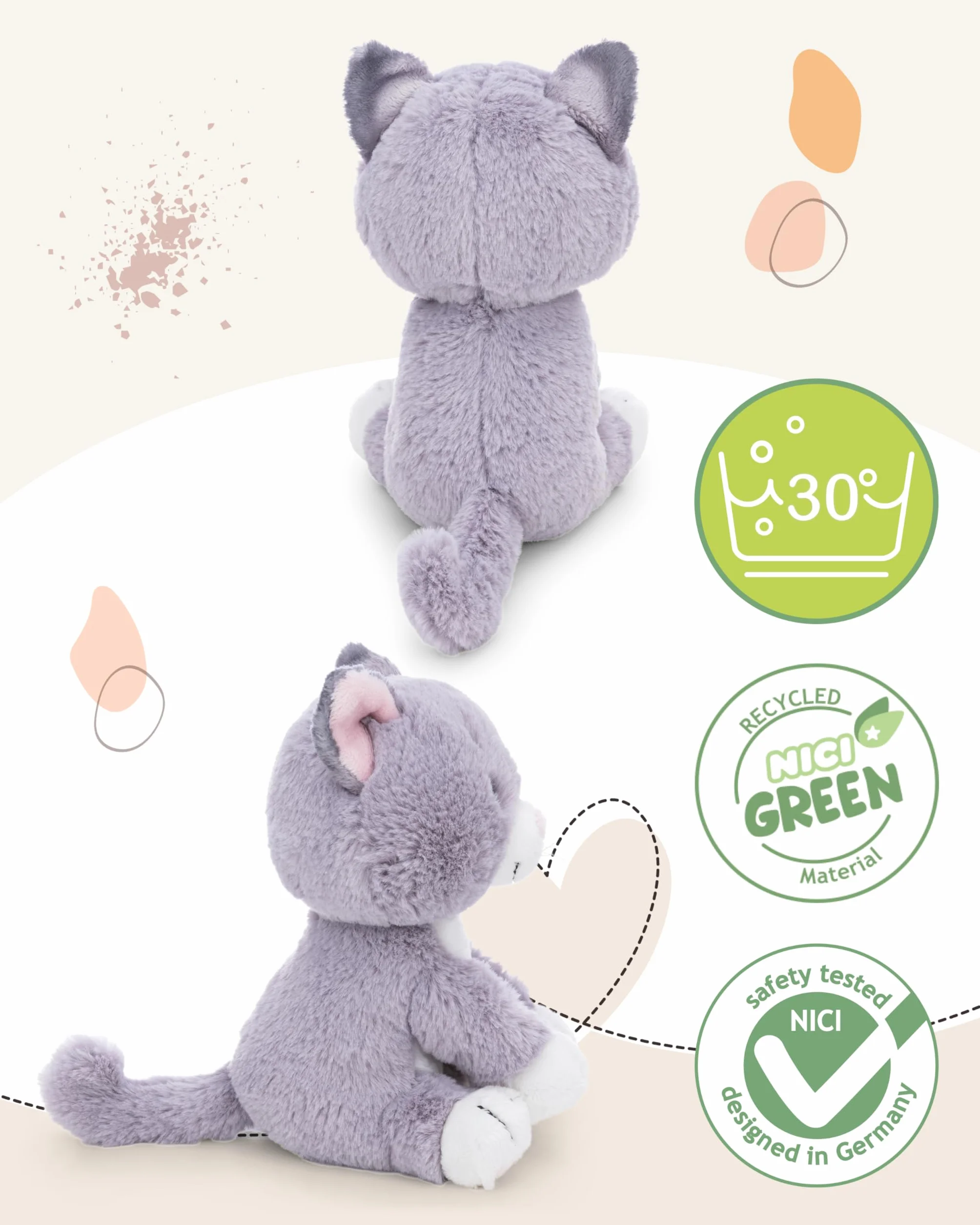 NICI pluszowy kotek, miękki pluszak, urocza pluszowa zabawka do przytulania i zabawy, świetny pomysł na prezent dla dzieci i dorosłych, 35 cm, szary - 62157