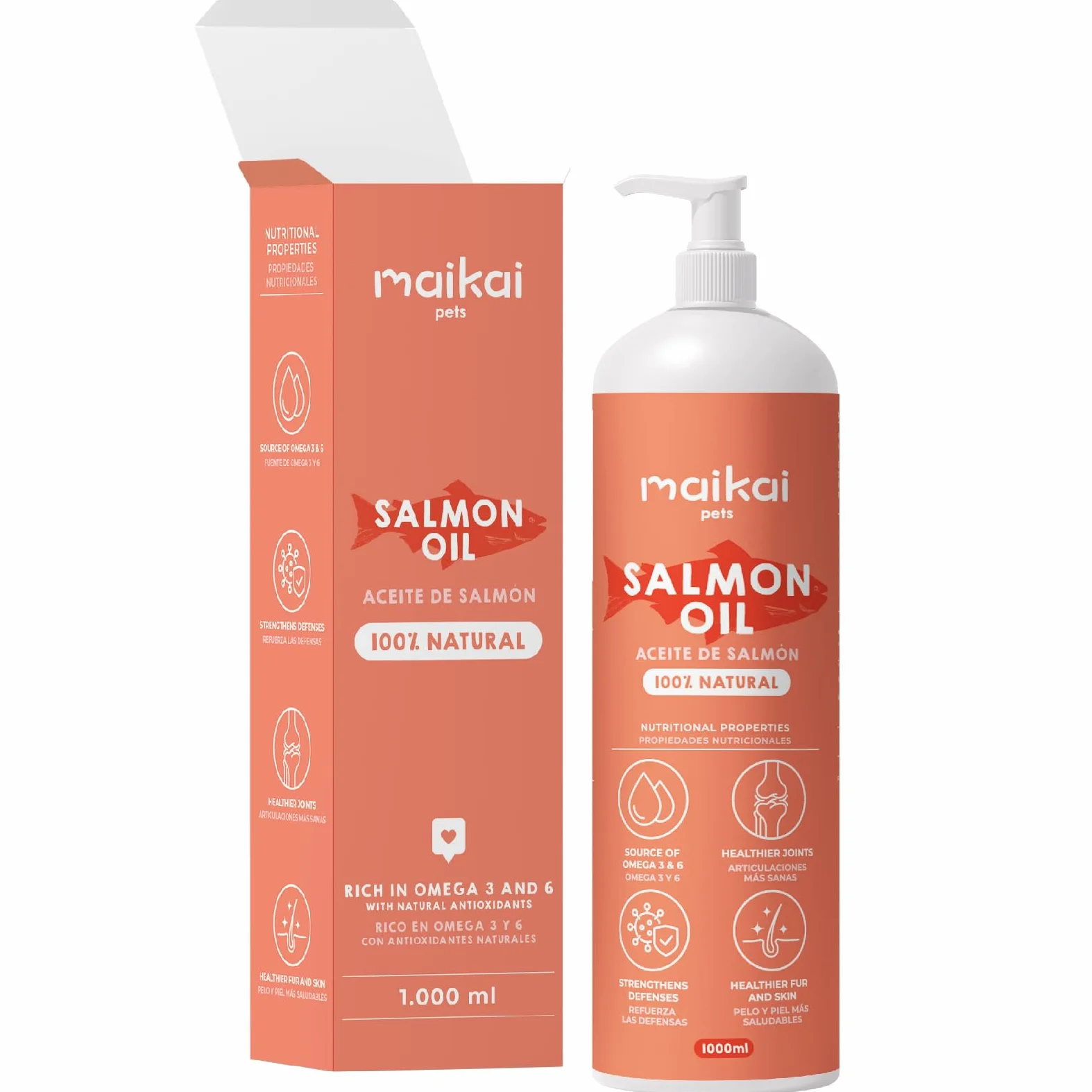 MAIKAI Olej z łososia dla psów i kotów 1000 ML Omega 3 i 6 Naturalny