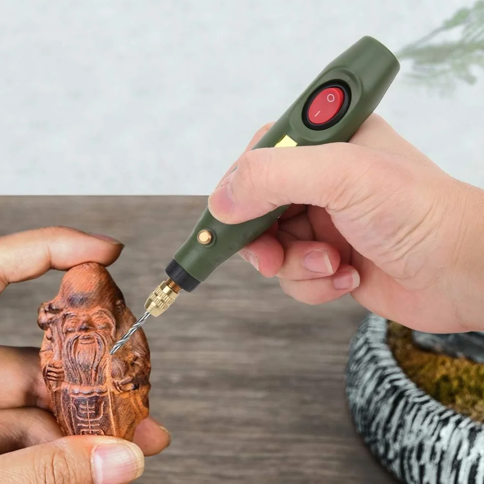 Mini wiertarka elektryczna, obrotowa piórnik narzędziowy do grawerowania szlifierki, rzeźbienie w drewnie agatowym 18000 obr/min AC 100-240V, z 4-częściową głowicą szlifierską i 5-częściowym