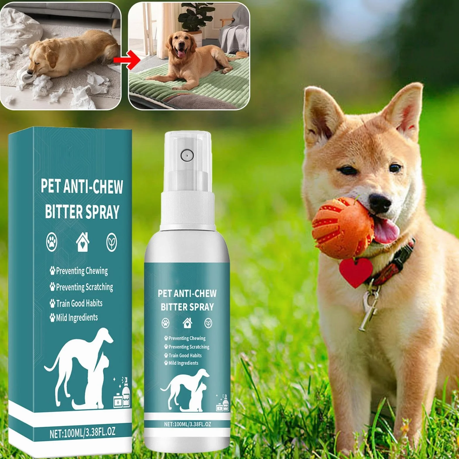 Spray bez gryzienia dla psów | 100 ml gorzki spray zapobiegaj?cy ?uciu dla skutecznego szkolenia zwierz?t domowych | Pomoc w zachowaniu psów i kotów do u?ytku wewn?trz i zewn?trz |