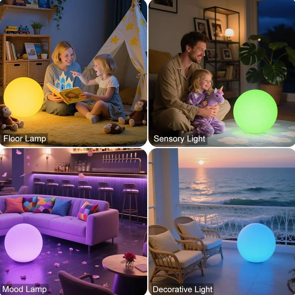 Mr.Go 40cm Wasserdichte Kugelleuchte für Außen, LED Kugel-Lampe Innen, Gartenkugel Aussenlampe Leuchtkugel Stimmungsleuchte mit Farbwechsel, Fernbedienung und 16 Einstellbar RGB Farben
