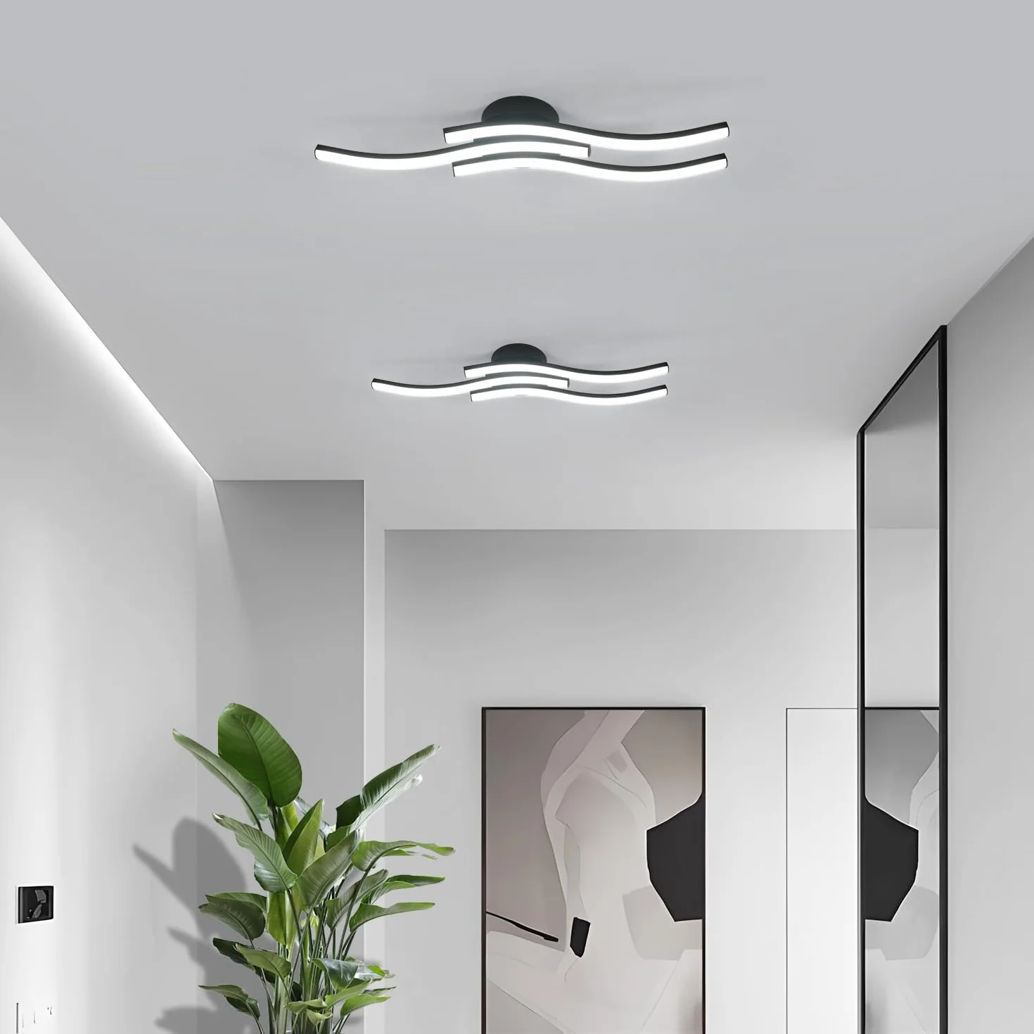 Comely Plafon LED, 3 Fale Design 20W 2050LM Zimna Biel 6500K Nowoczesna Lampa Sufitowa, Czarna Oprawa Sufitowa Do Salonu, Sypialni, Kuchni, Korytarza, Czarny