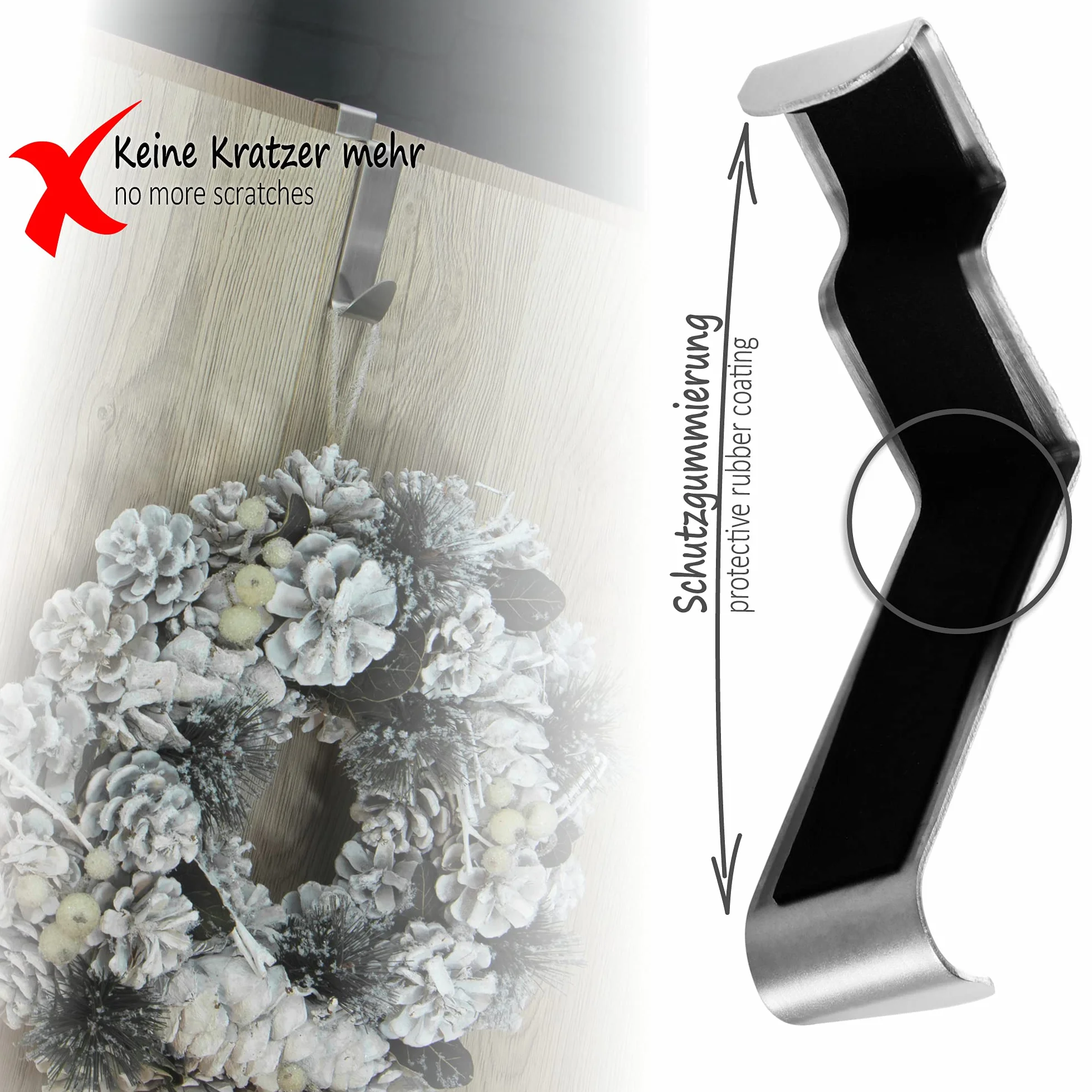 COM-FOUR® 4x Haczyki na drzwi ze stali nierdzewnej - haczyk na ubrania z oslona z pianki - haczyk na ubrania do szafy i drzwi pokojowych - 9 cm (04 szt. - stal nierdzewna - pianka)