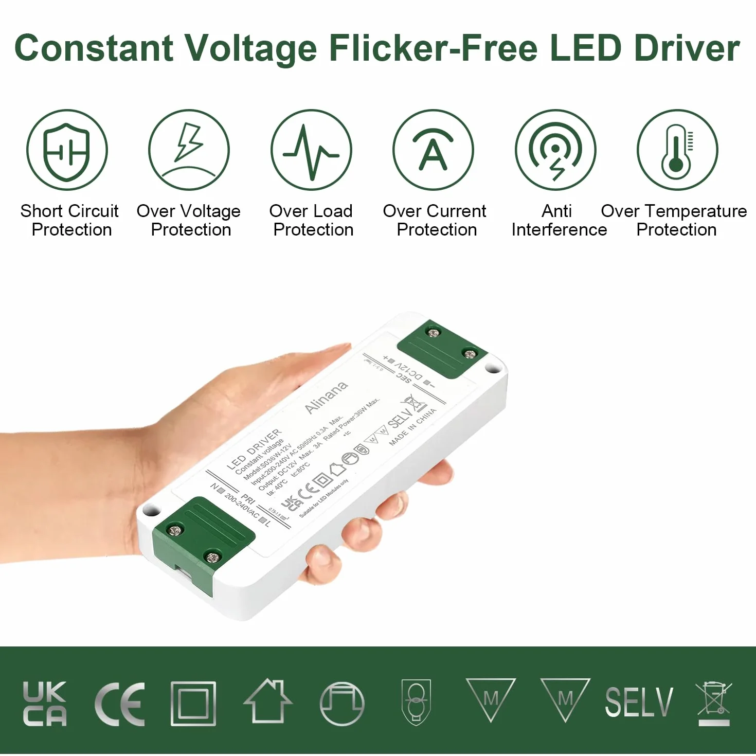 Transformator LED 230V na 12V, Zasilacz LED o Stałym Napięciu 0-36W 3A, Ultracienki Transformator 230V na 12V, Sterownik LED do Zarówek LED MR11 G4 MR16 GU5.3