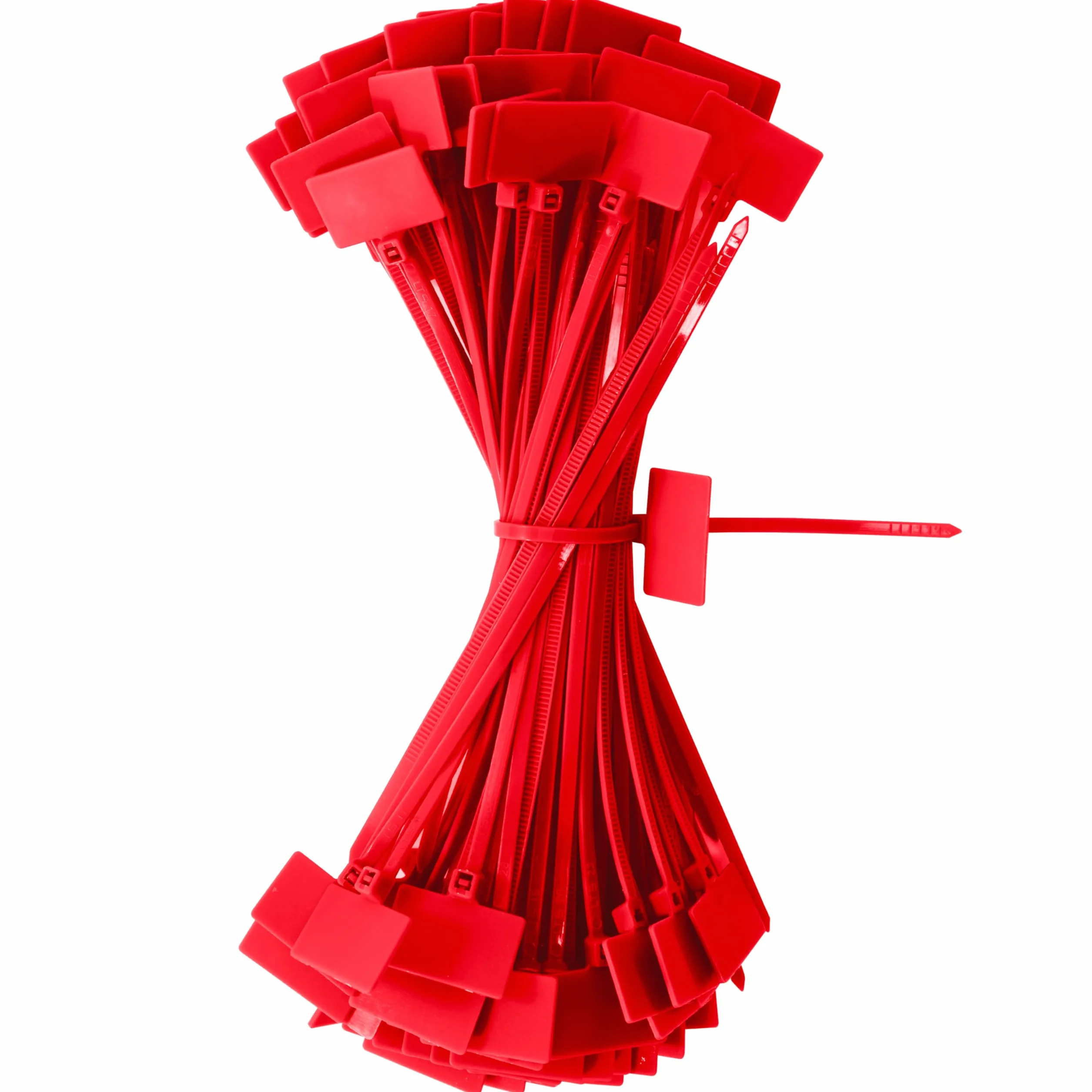 QIMEI-SHOP Opaski kablowe z etykietami, czerwone, 150 mm x 3 mm, z etykietami na kable, zestaw opasek kablowych, wytrzymałość na rozciąganie, 10 kg, regulowane, odporne na promieniowanie UV, do