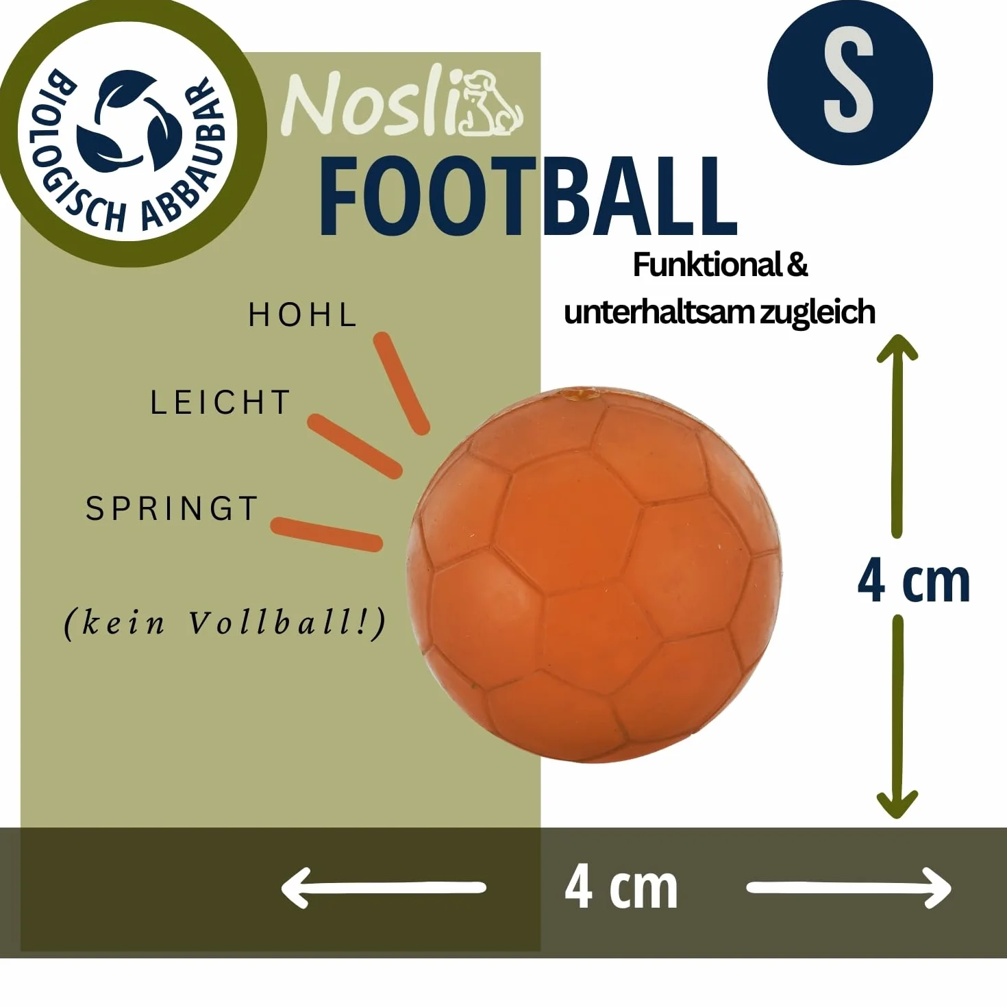 Natural Toys Football Piłka dla psa Premium ze 100% naturalnego kauczuku • Zabawka do gryzienia dla psów • Piłka do rzucania dla małych i dużych psów • Zabawka dla psów • Piłka do zabawy (S)
