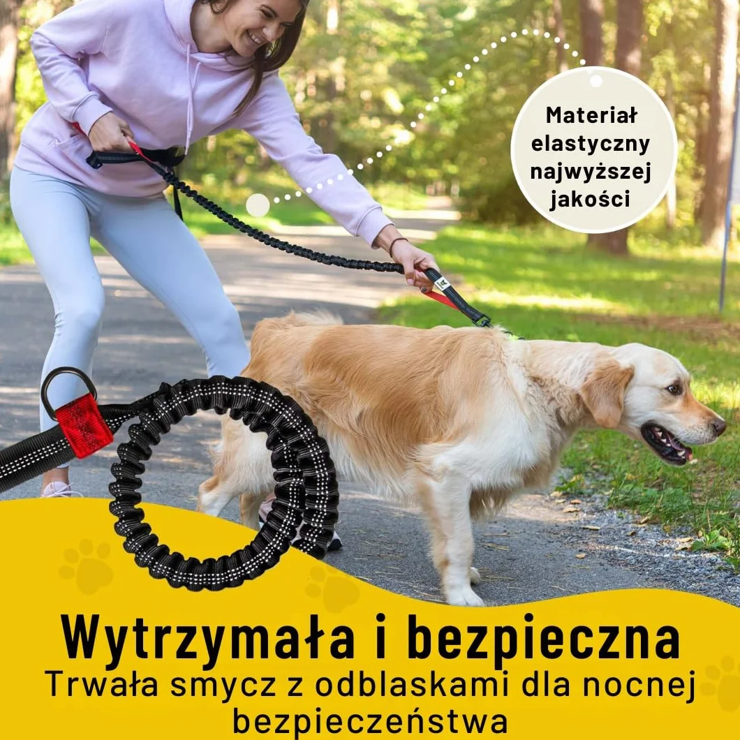 Hundefreund Elastyczne Przedłużenie Smyczy – 120 cm Wymienny Element z Amortyzatorem i 2 Odblaskowymi Uchwytami – Kompatybilne z Bezręcznymi Smyczami dla Psów (Czerwona)