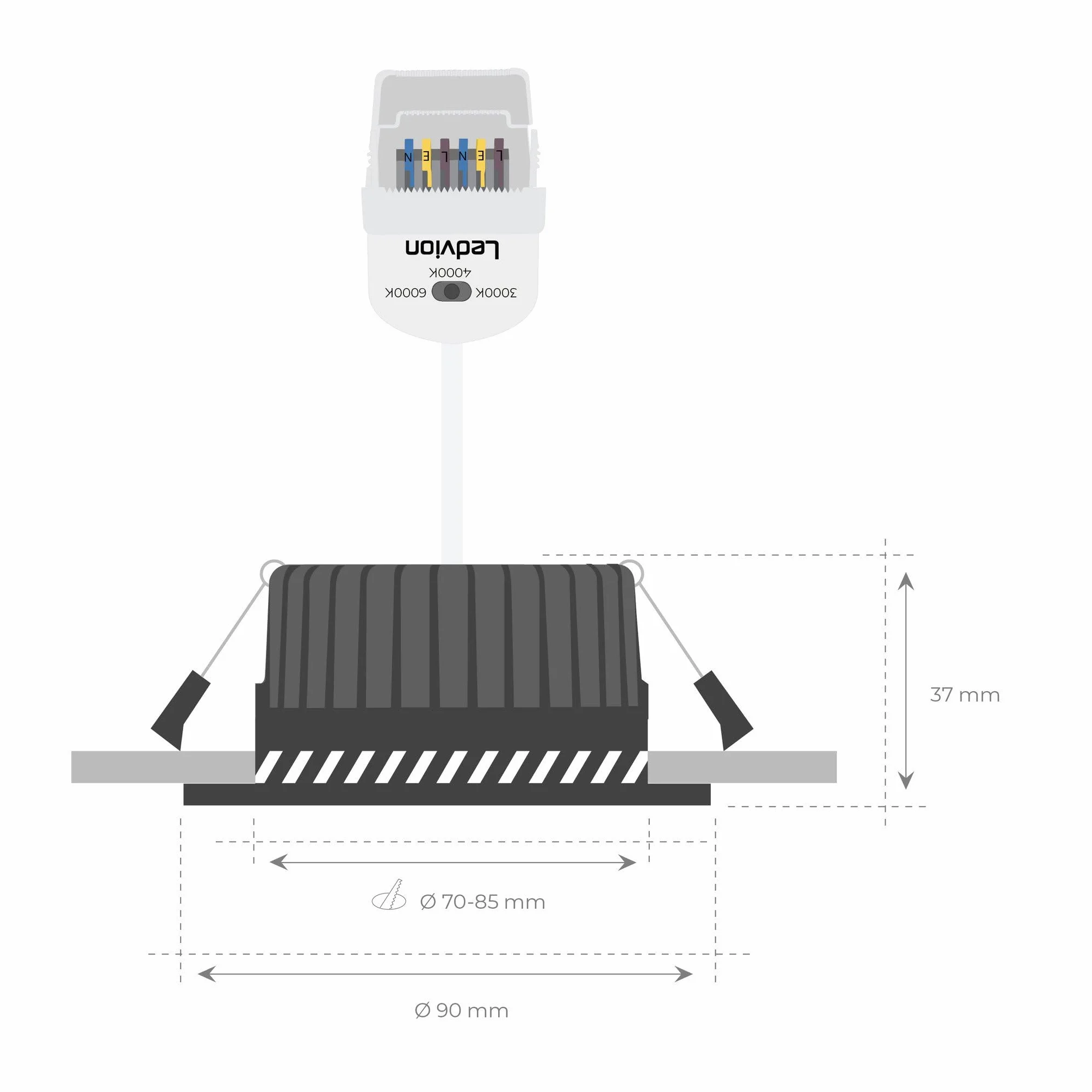 Ledvion Reflektor wpuszczany LED 7W IP65 CCT COB Ø90mm ściemnialny
